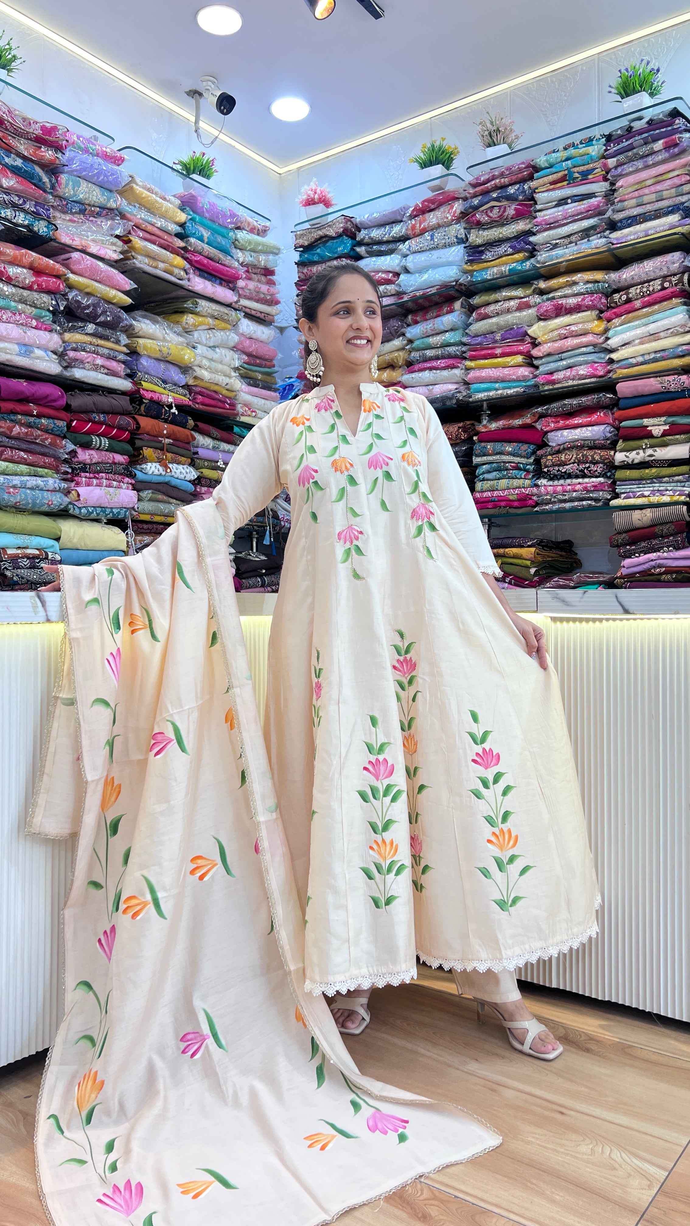 Hand printed mul chanderi suit ( si 9967 )