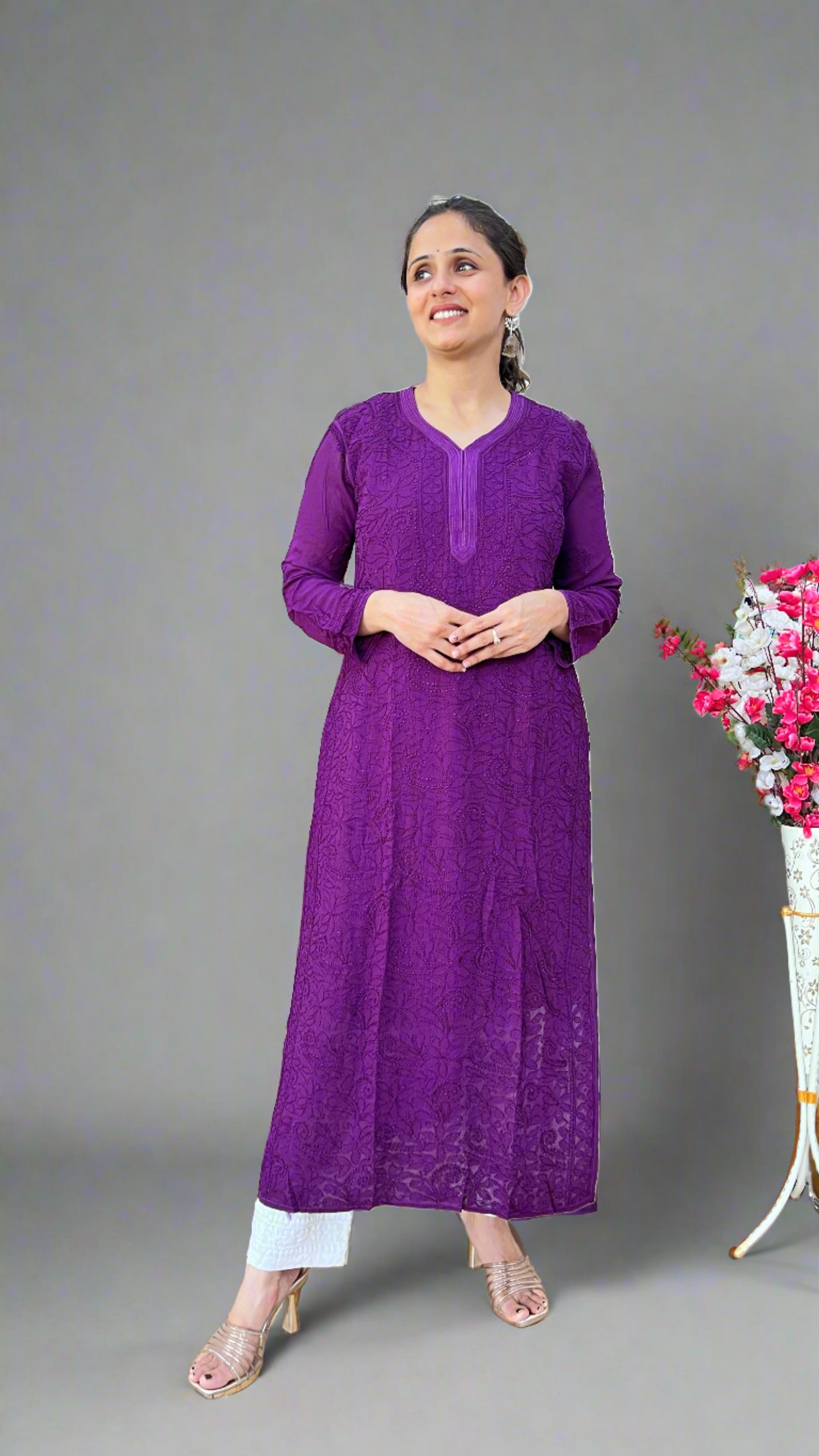 Pure viscose lakhnavi kurta with inner