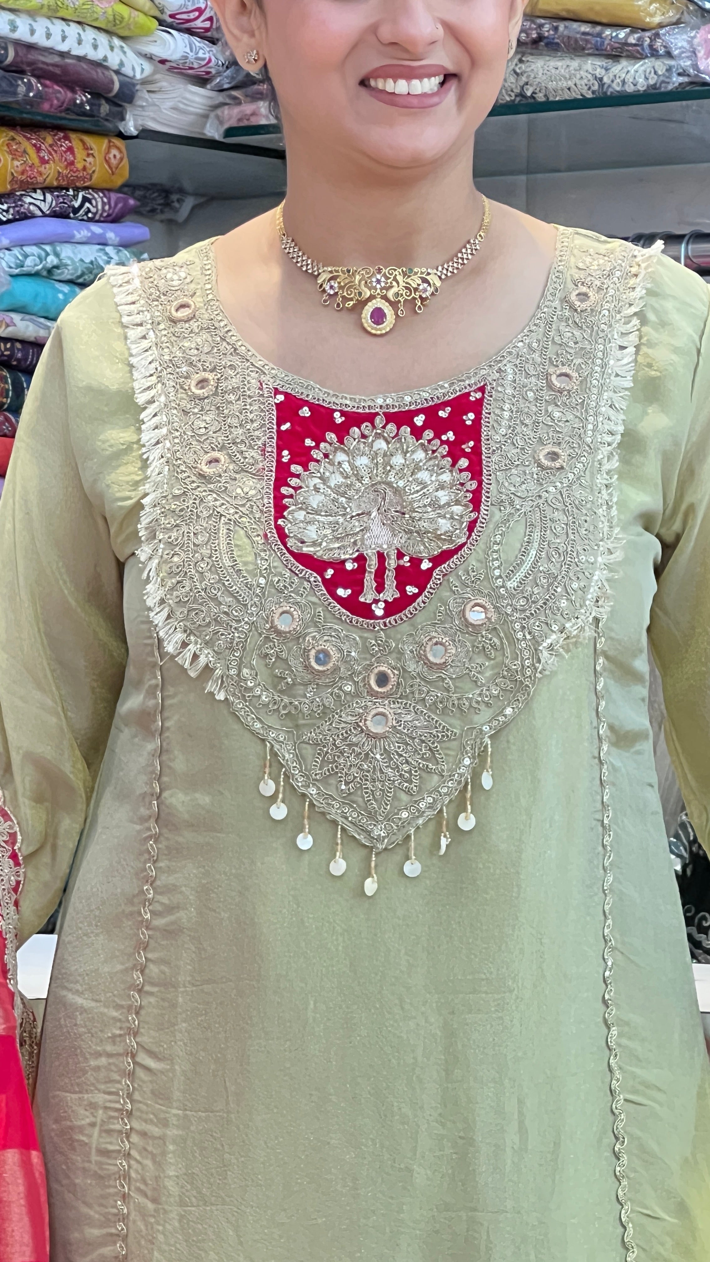 Elegant Embroidered Pakistani Suit with Striped Dupatta ( ym 66067 )