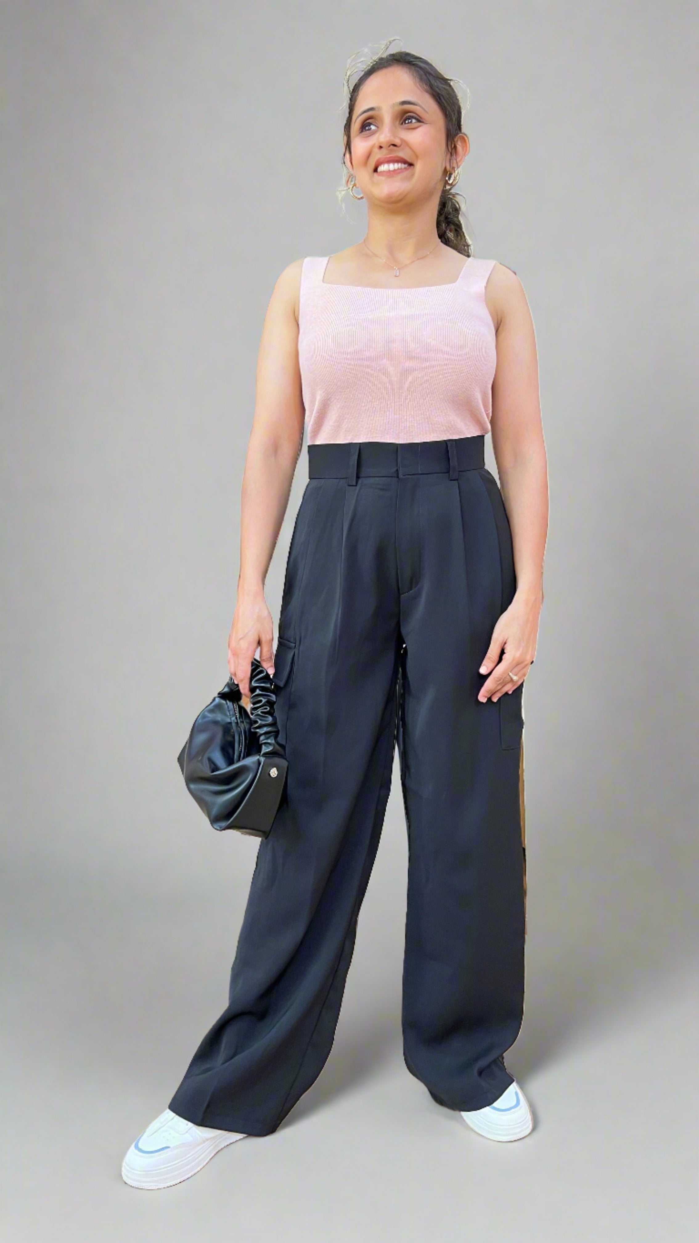High waist wide leg trousers