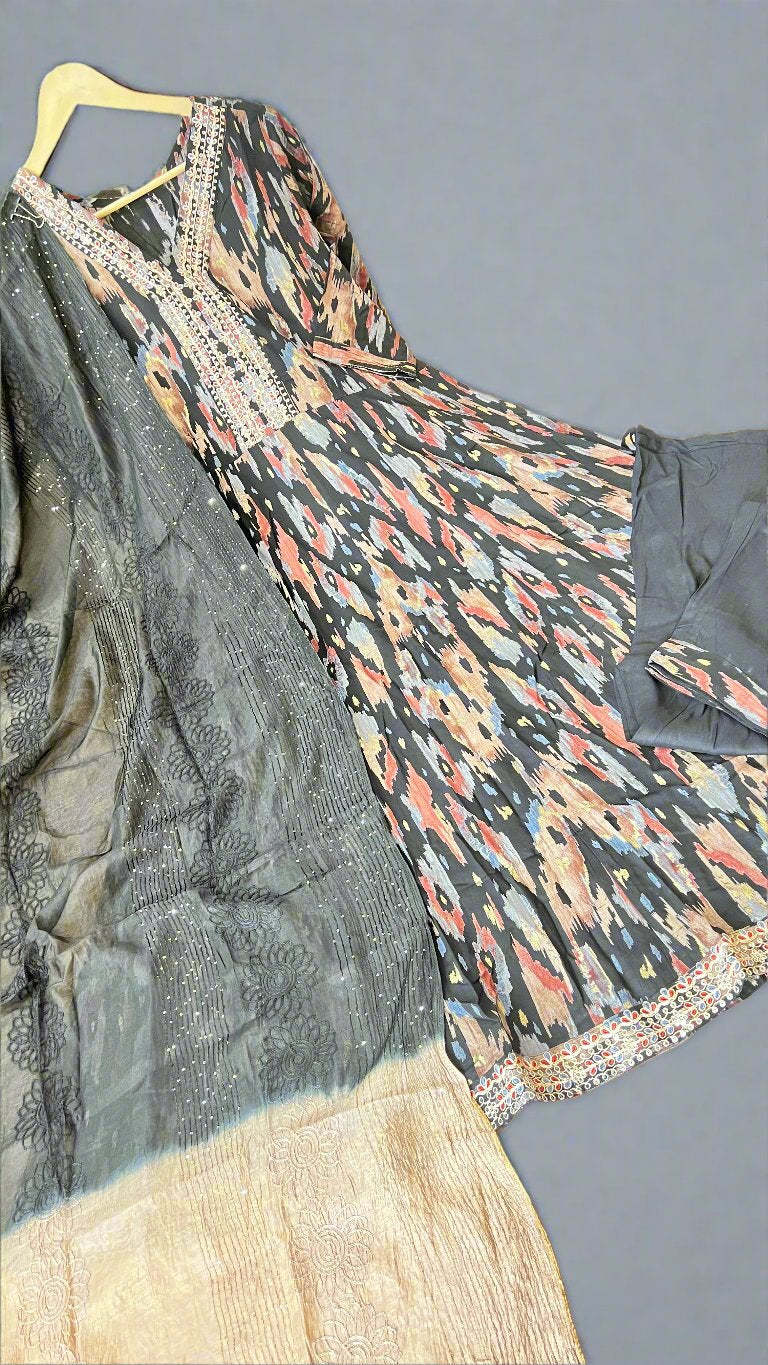 Ajhna ikkat printed A line suit