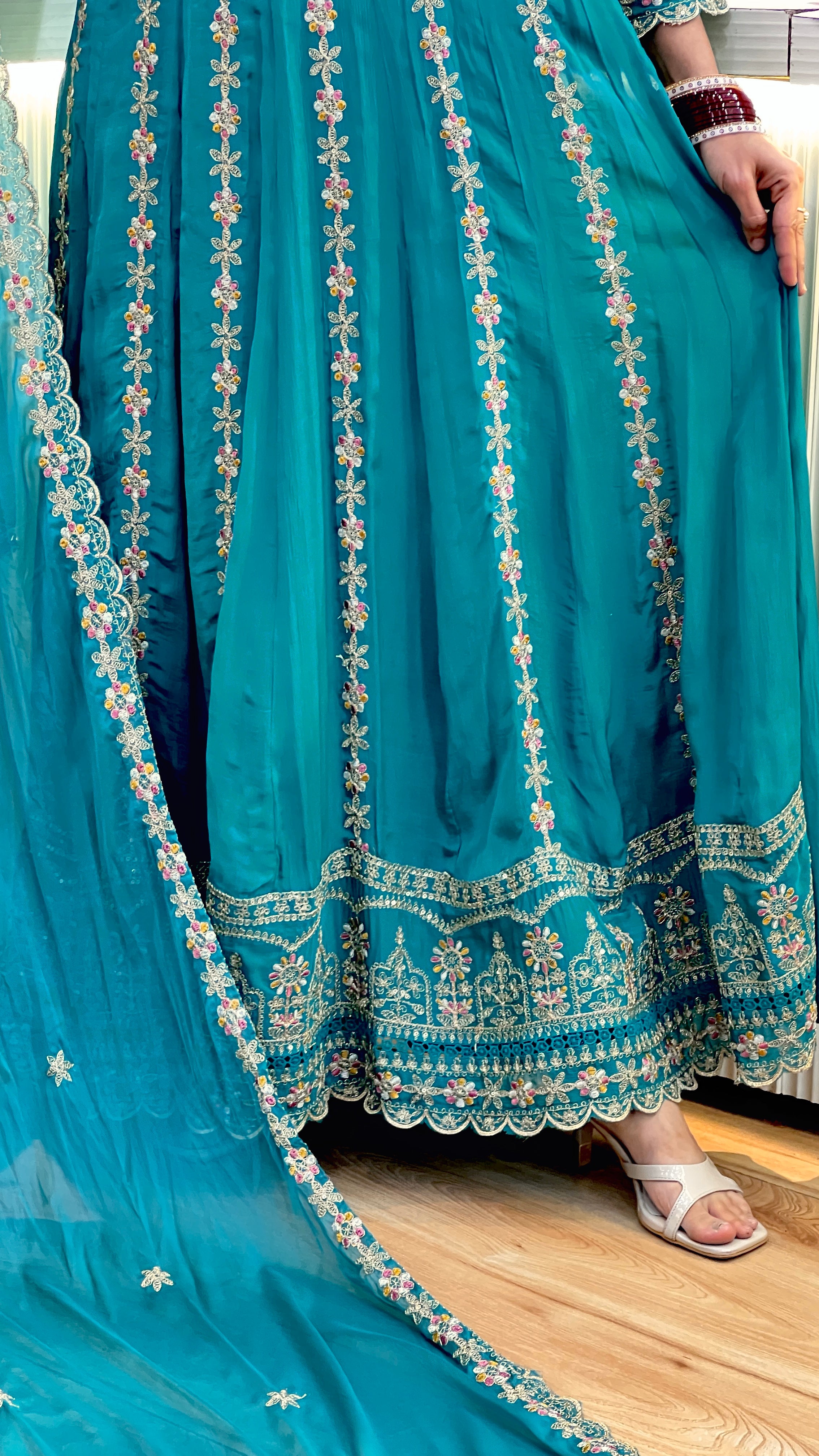 Thread embroidered chinon anarkali suit ( tj 32067 )