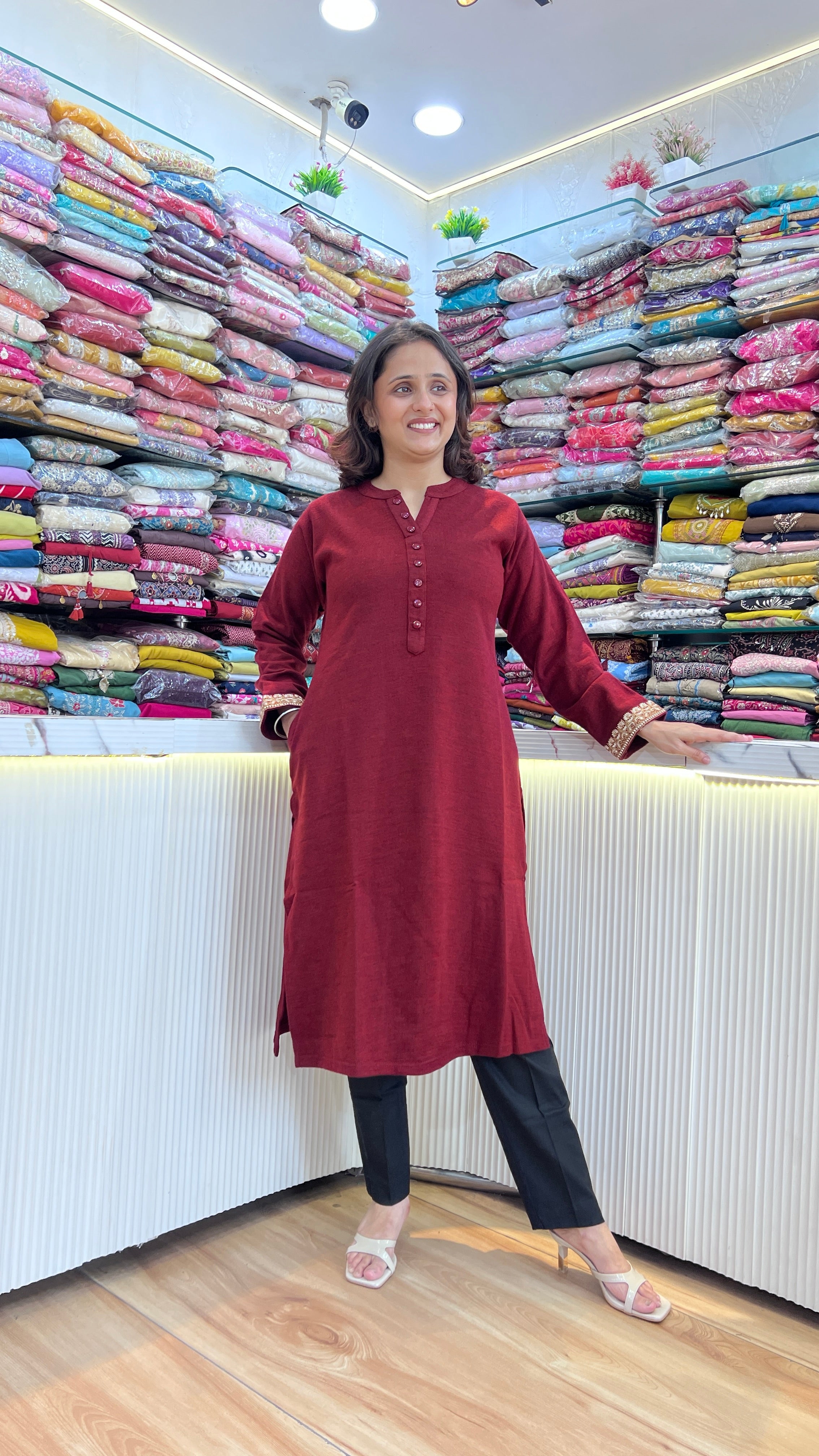 Premium maroon daffodil Woolen Kurta ( miss 776 )