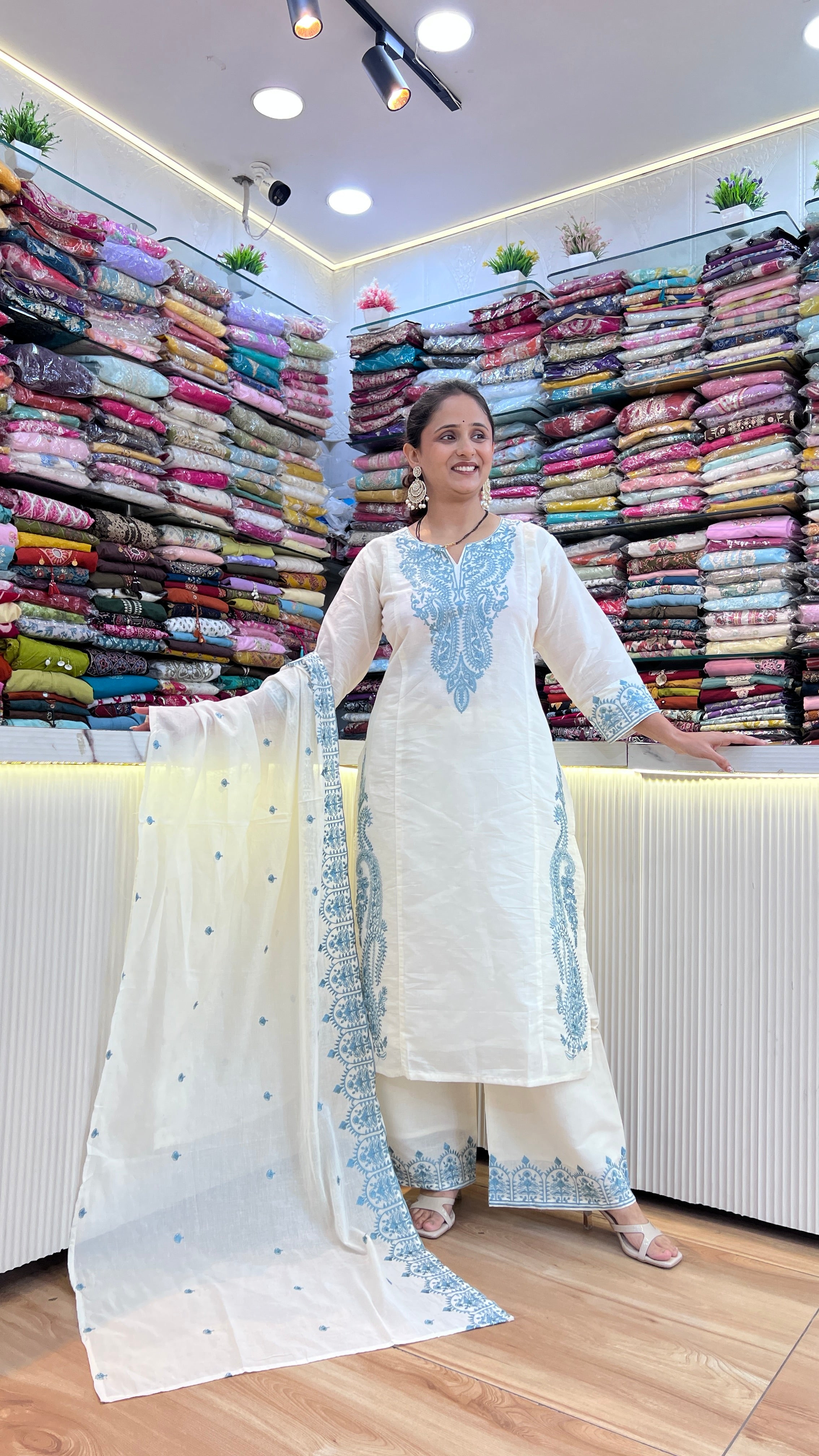 Premium cotton embroidered suit ( ym 62367 )