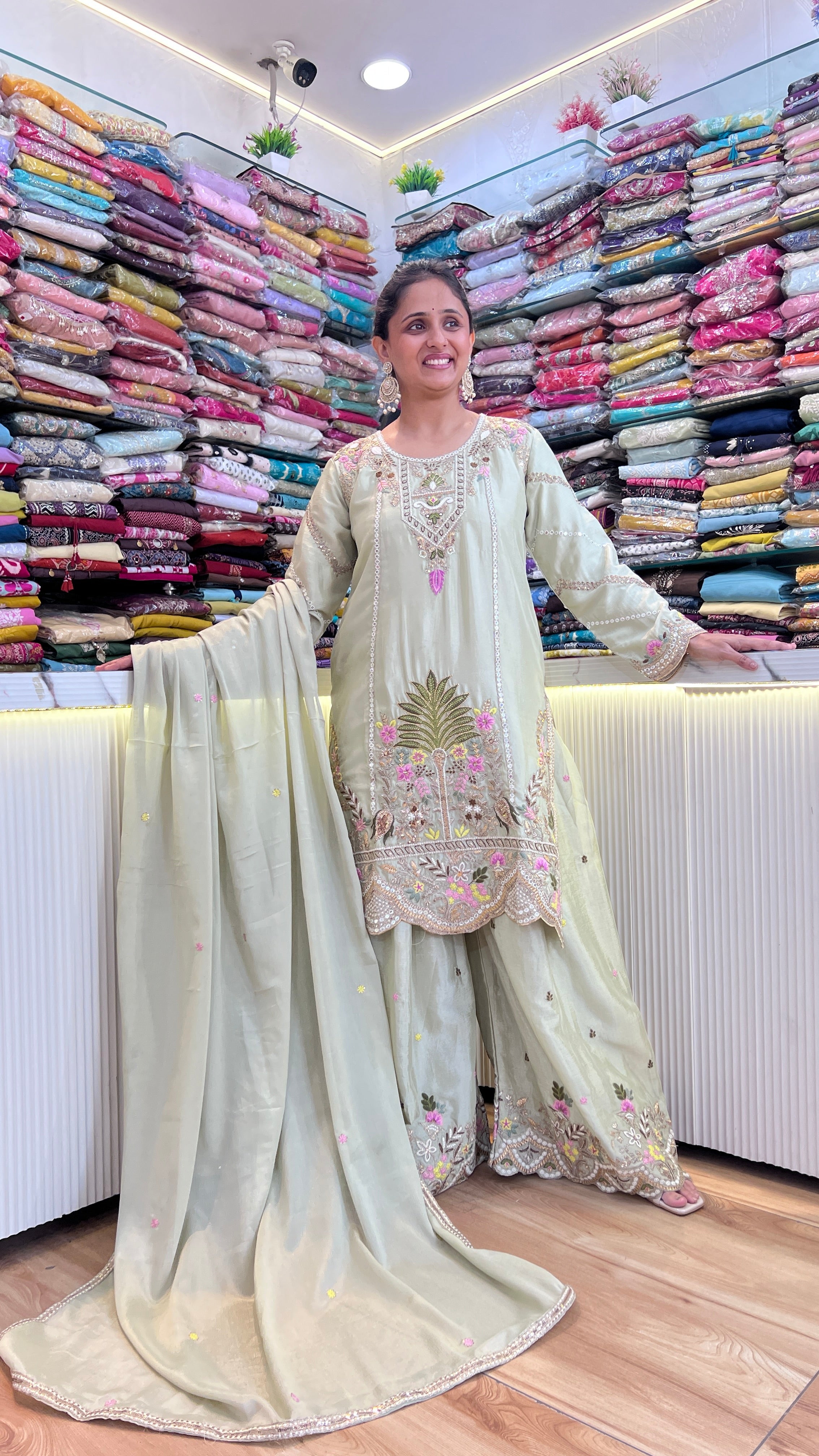 Embroiderd chinon plazo suit ( tj 30667 )