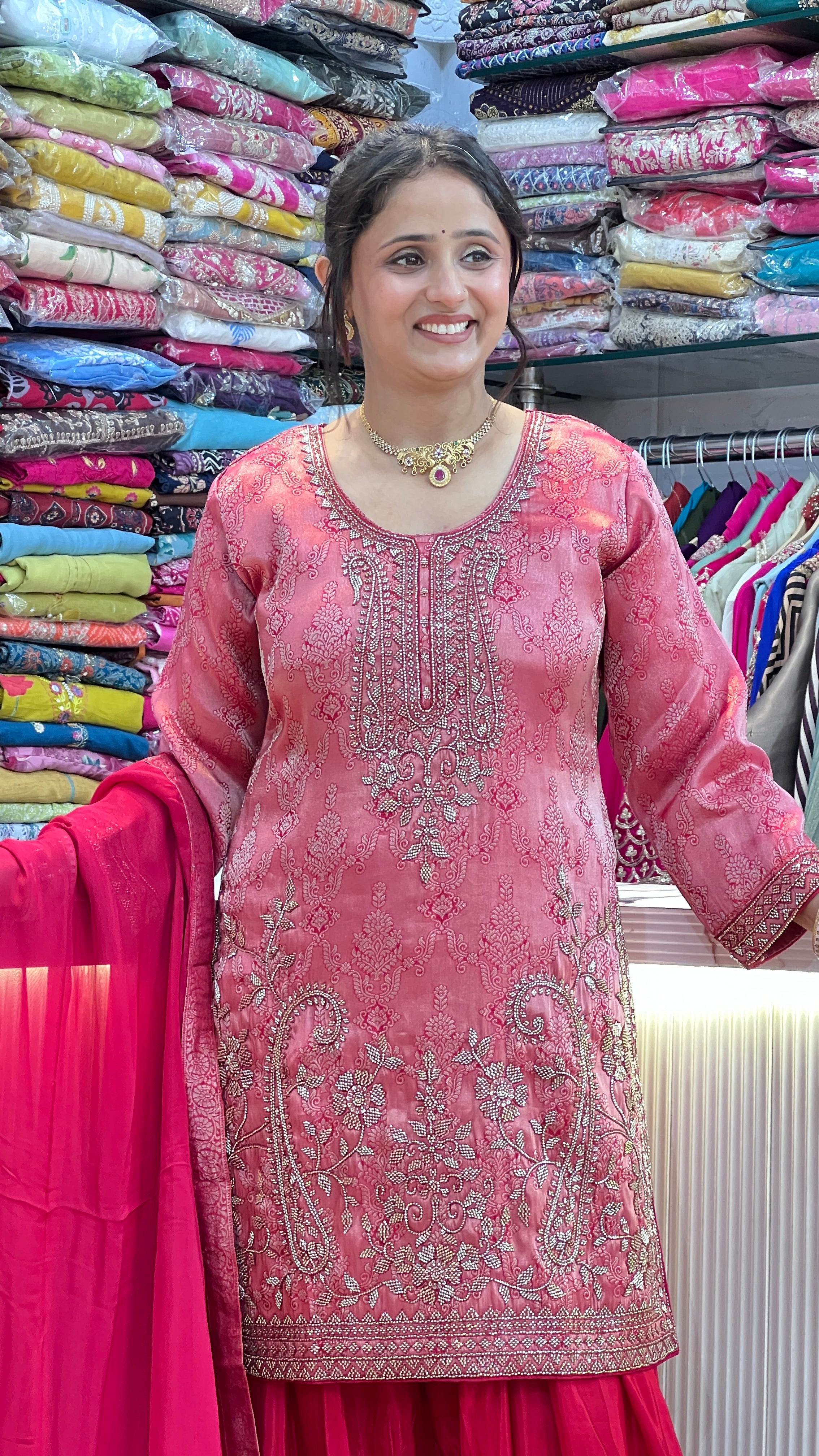 Designer banarsi suit with crape farshi  ( sdw 3067 )