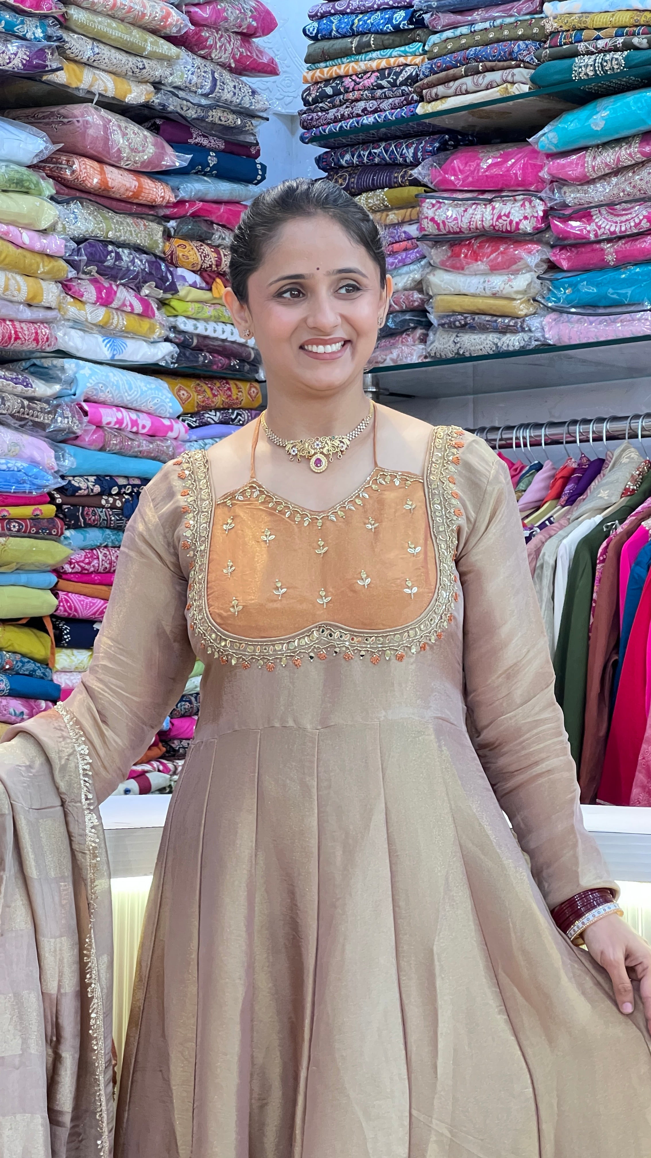 Designer shimmer tissue anarkali suit ( ym 66167 )