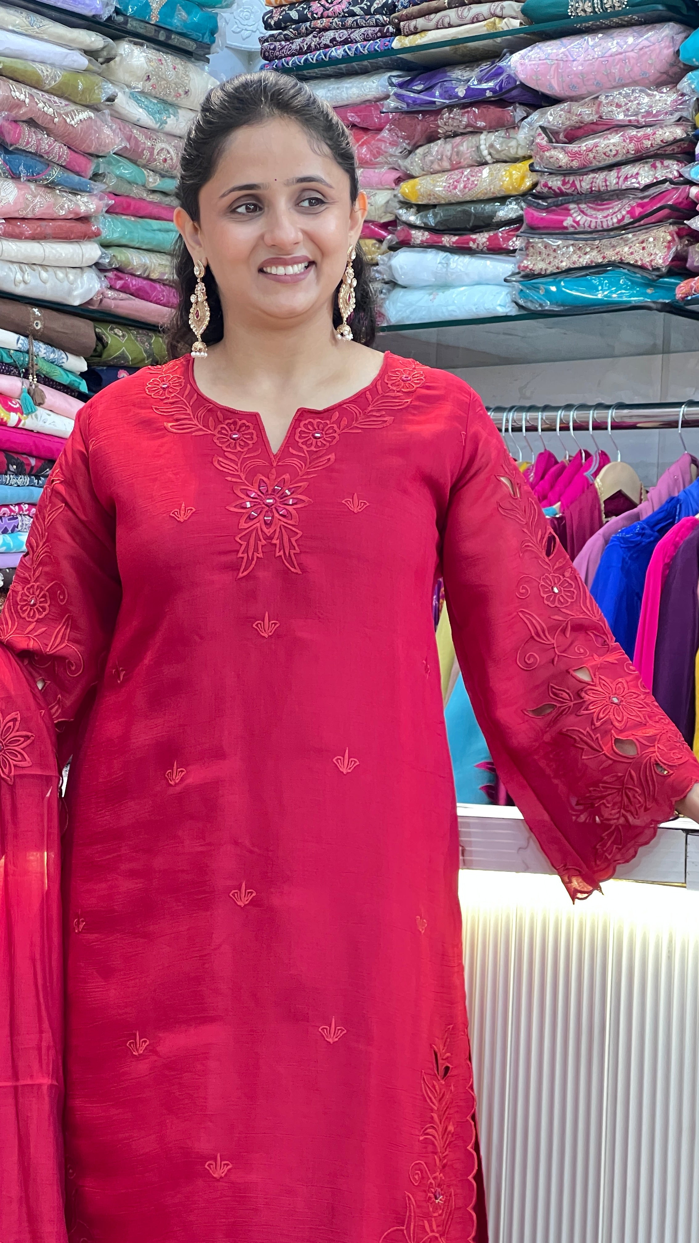 Chinon Cut Work Thread Embroidered Pakistani Suit ( ym 64967 )