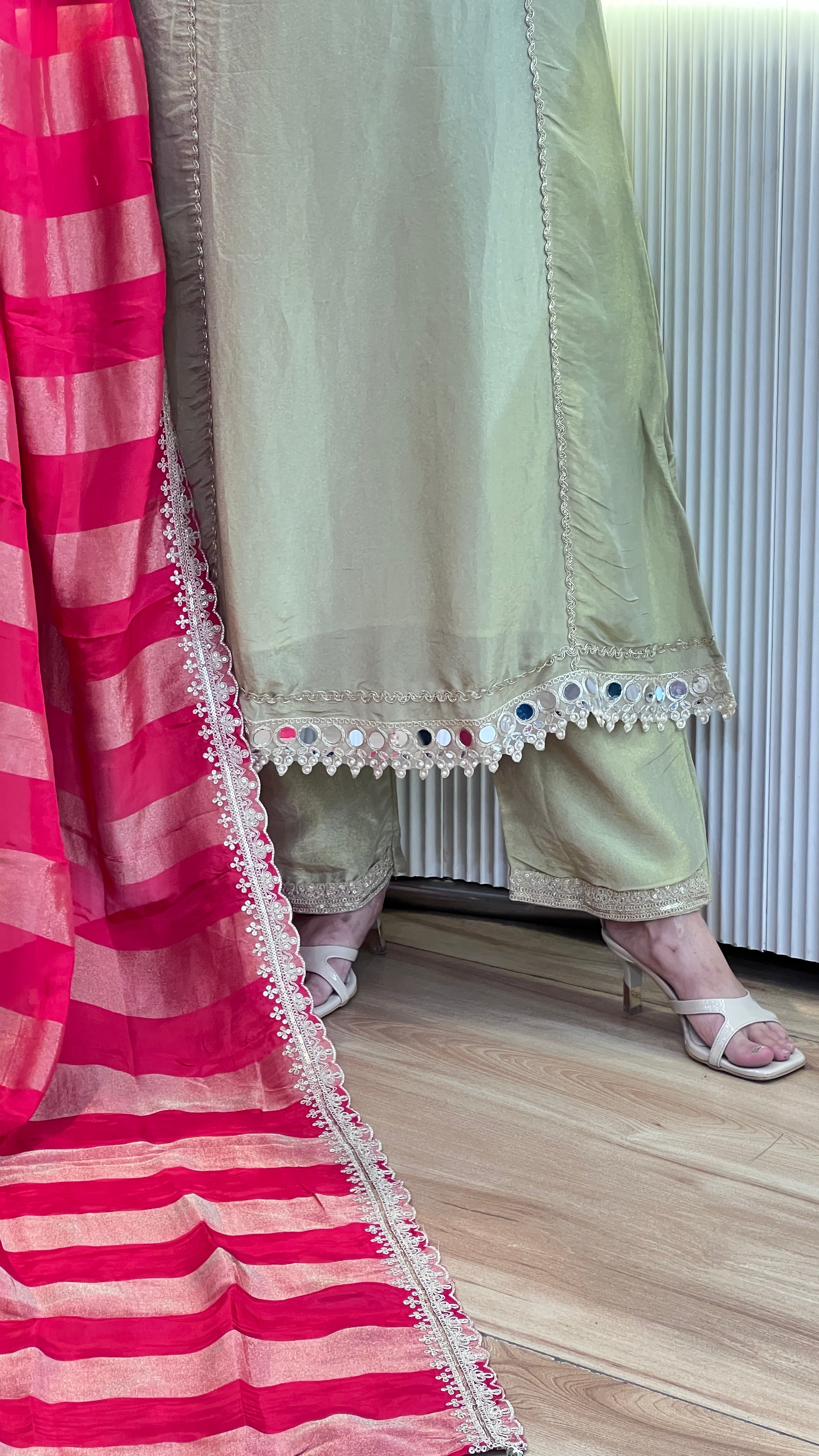 Elegant Embroidered Pakistani Suit with Striped Dupatta ( ym 66067 )