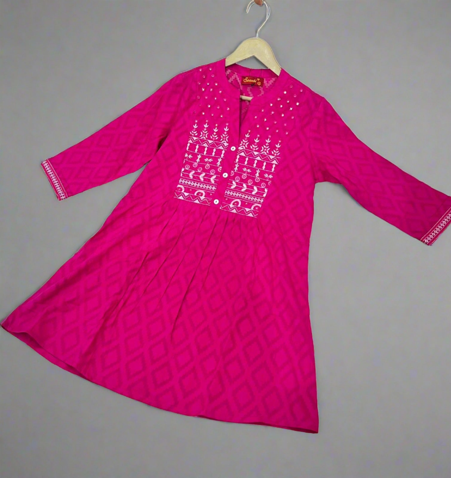self cotton embroidered short kurta