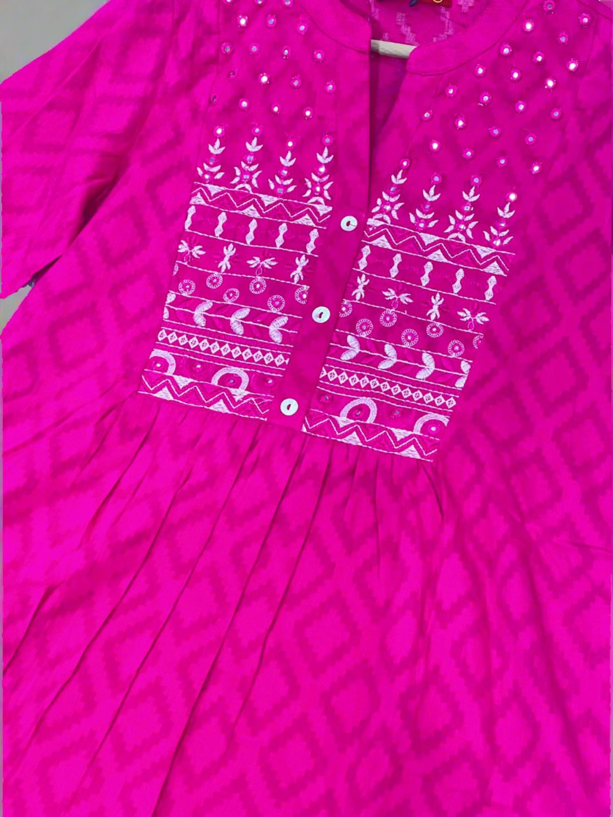 self cotton embroidered short kurta