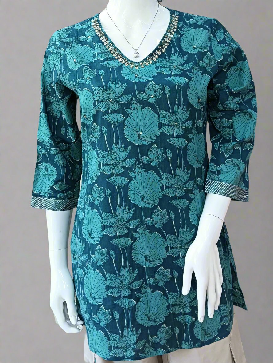 flower print pure cotton short kurta