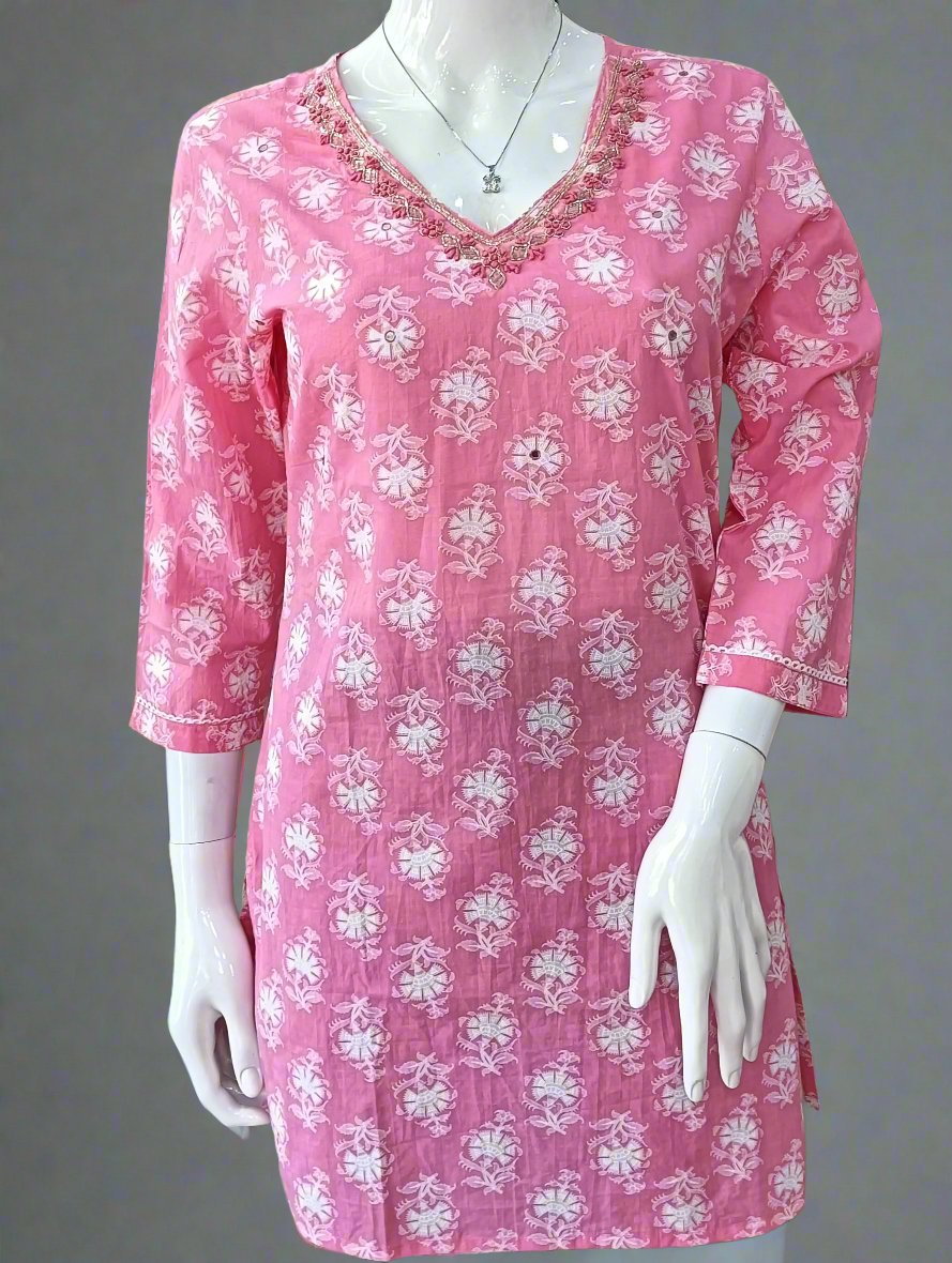 v neck cotton short kurta