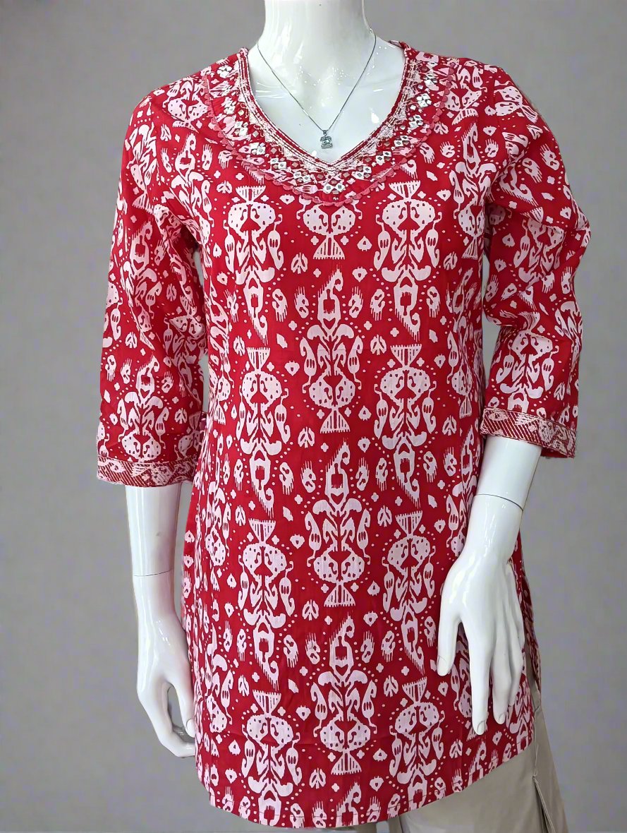 pure cotton ikkat print short kurta