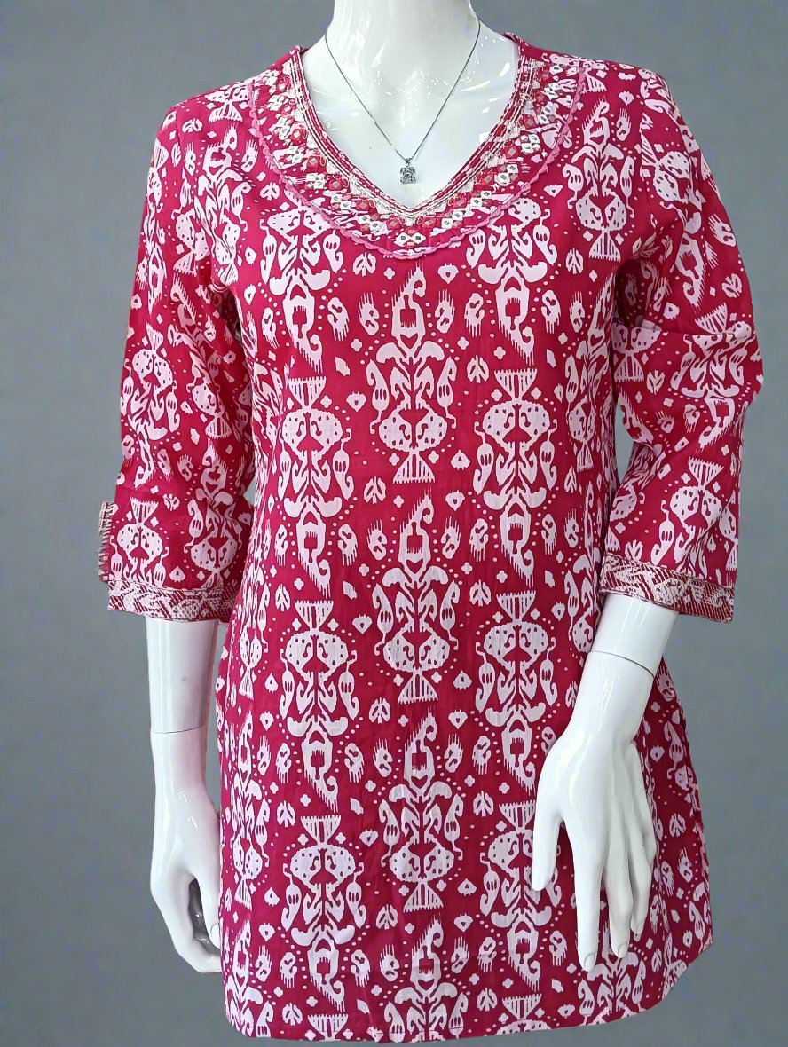 pure cotton ikkat print short kurta