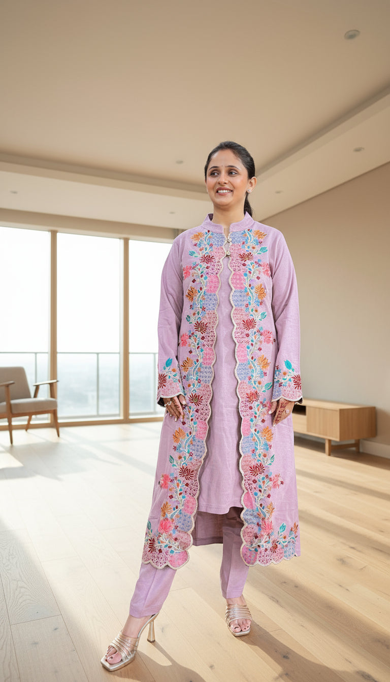 Embroidered shrug 3 piece set (9062)