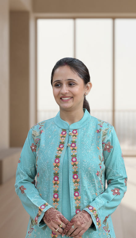 Embroidered long shrug 3 piece set