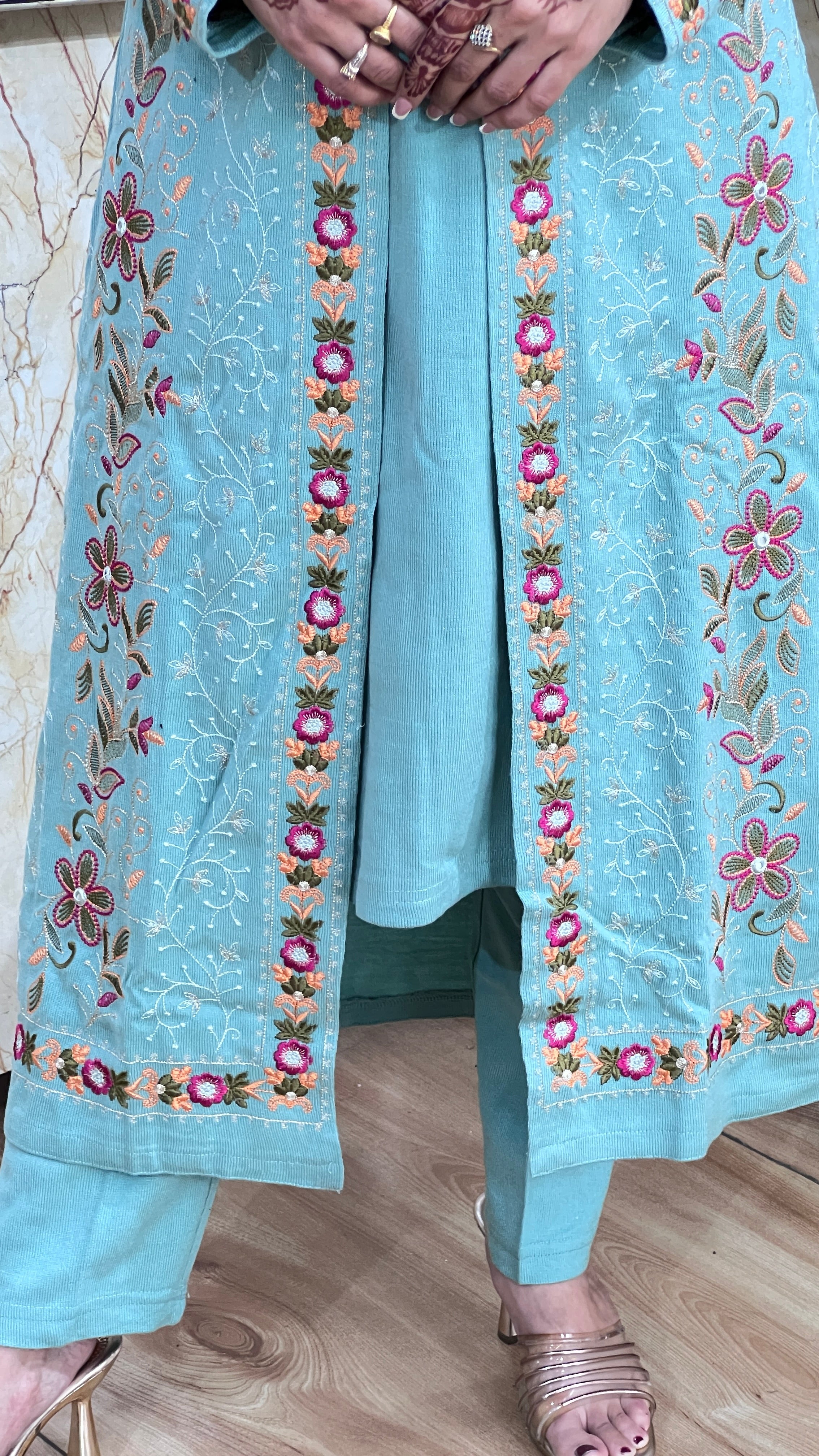 Embroidered long shrug 3 piece set
