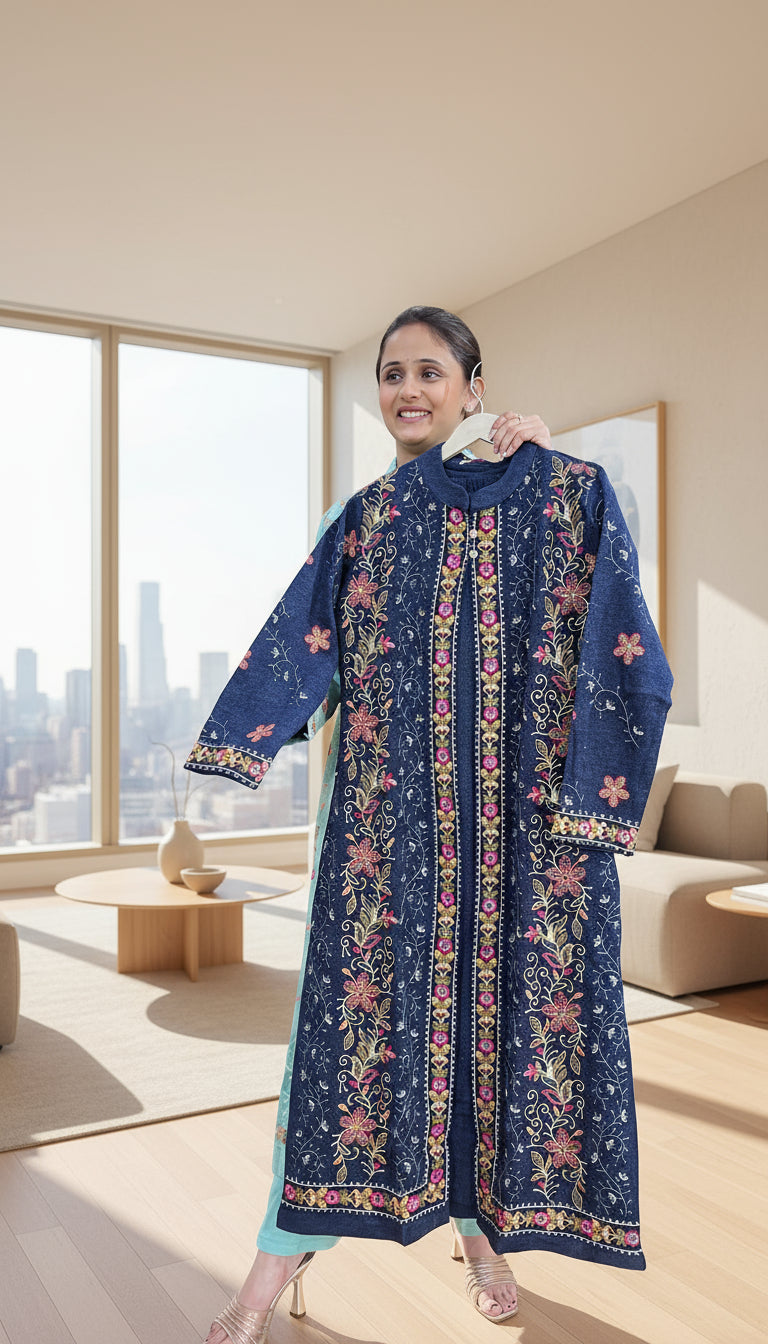 Embroidered long shrug 3 piece set