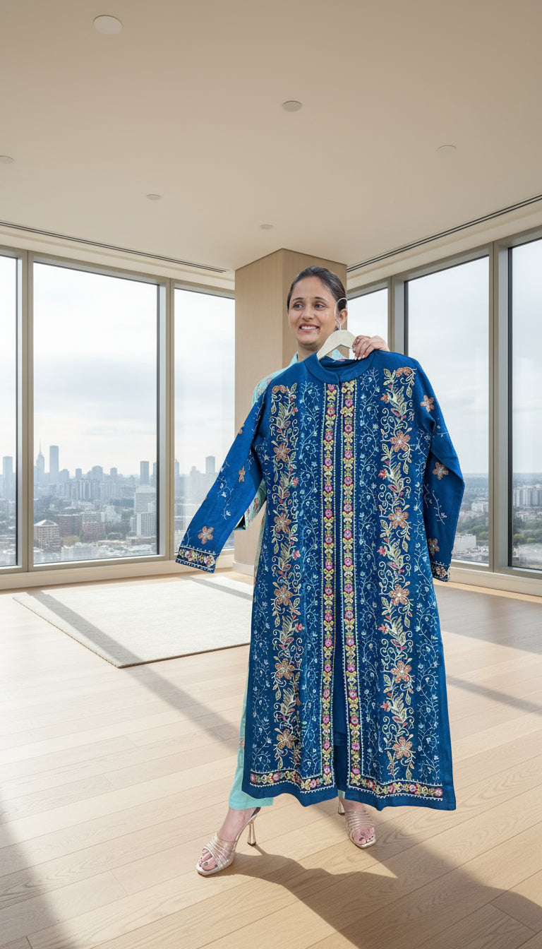 Embroidered long shrug 3 piece set