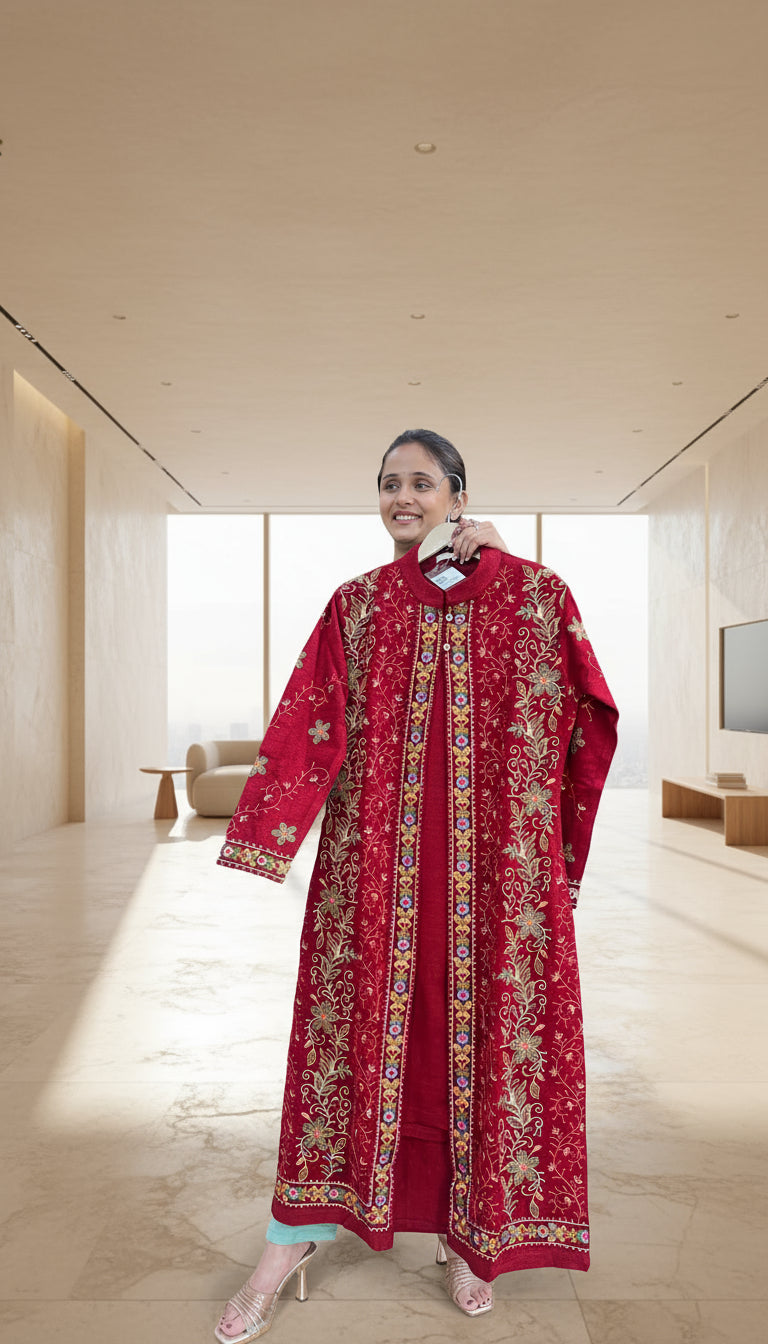 Embroidered long shrug 3 piece set