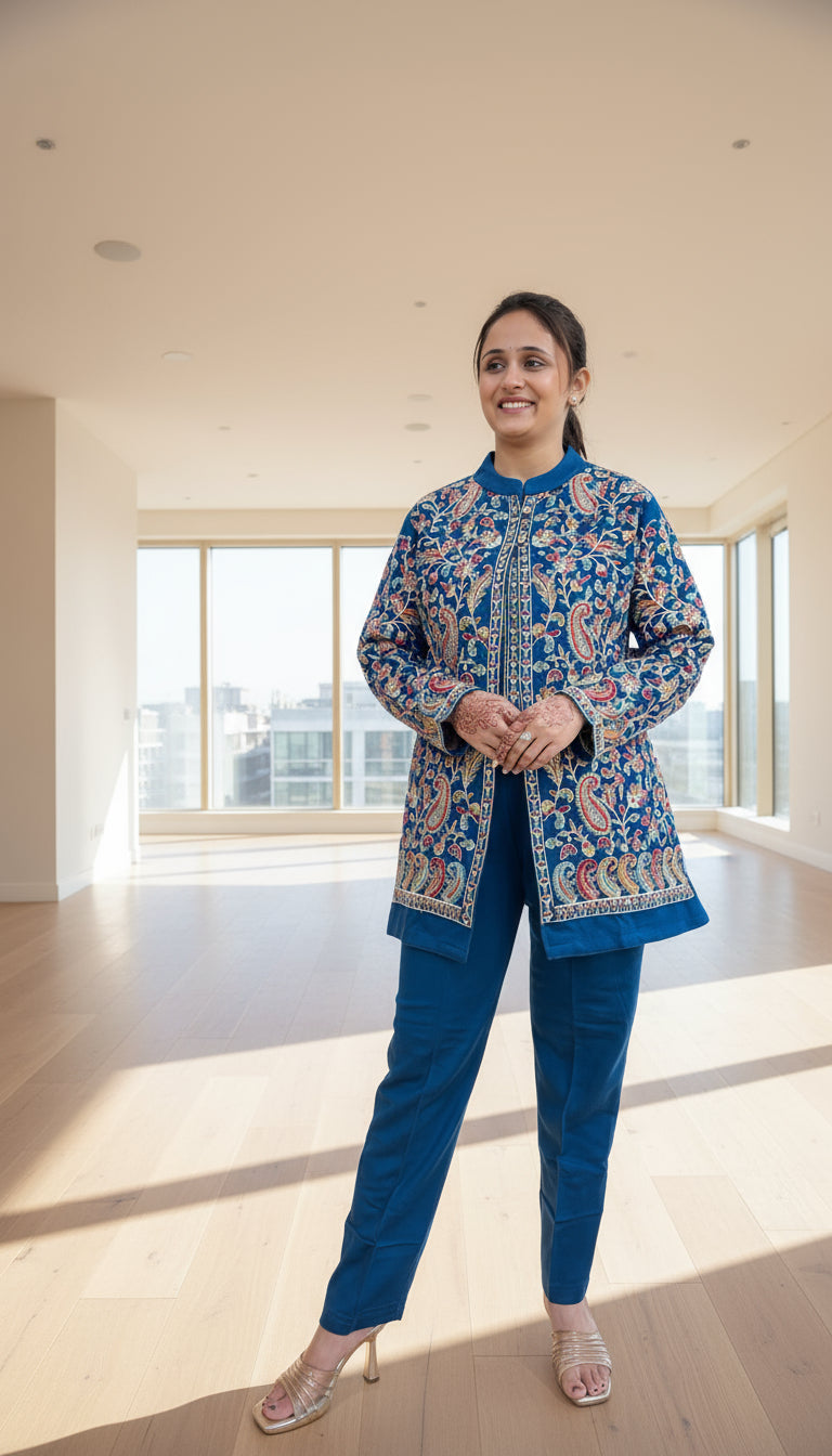 embroidered shrug cord set ( 3 piece )