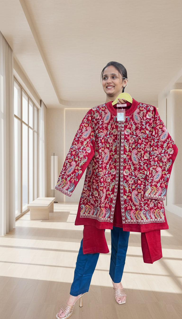 embroidered shrug cord set ( 3 piece )