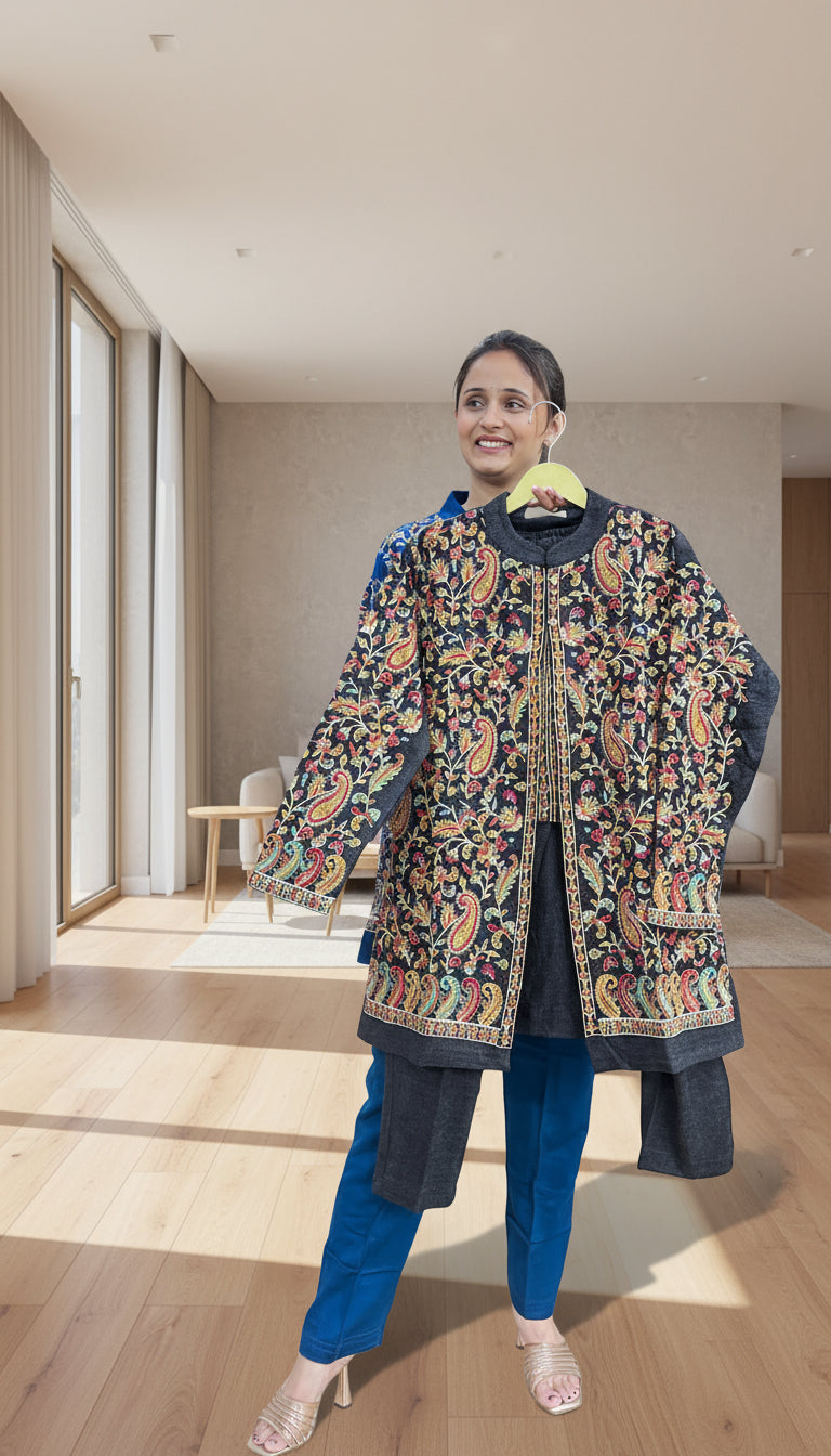 embroidered shrug cord set ( 3 piece )