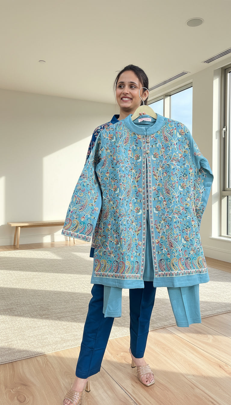 embroidered shrug cord set ( 3 piece )