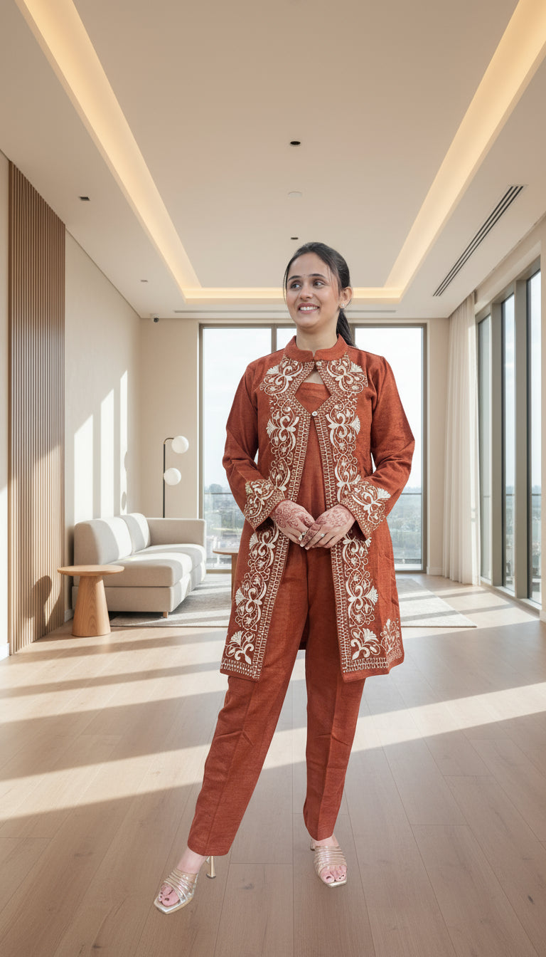 embroidered shrug cord set (3 piece)