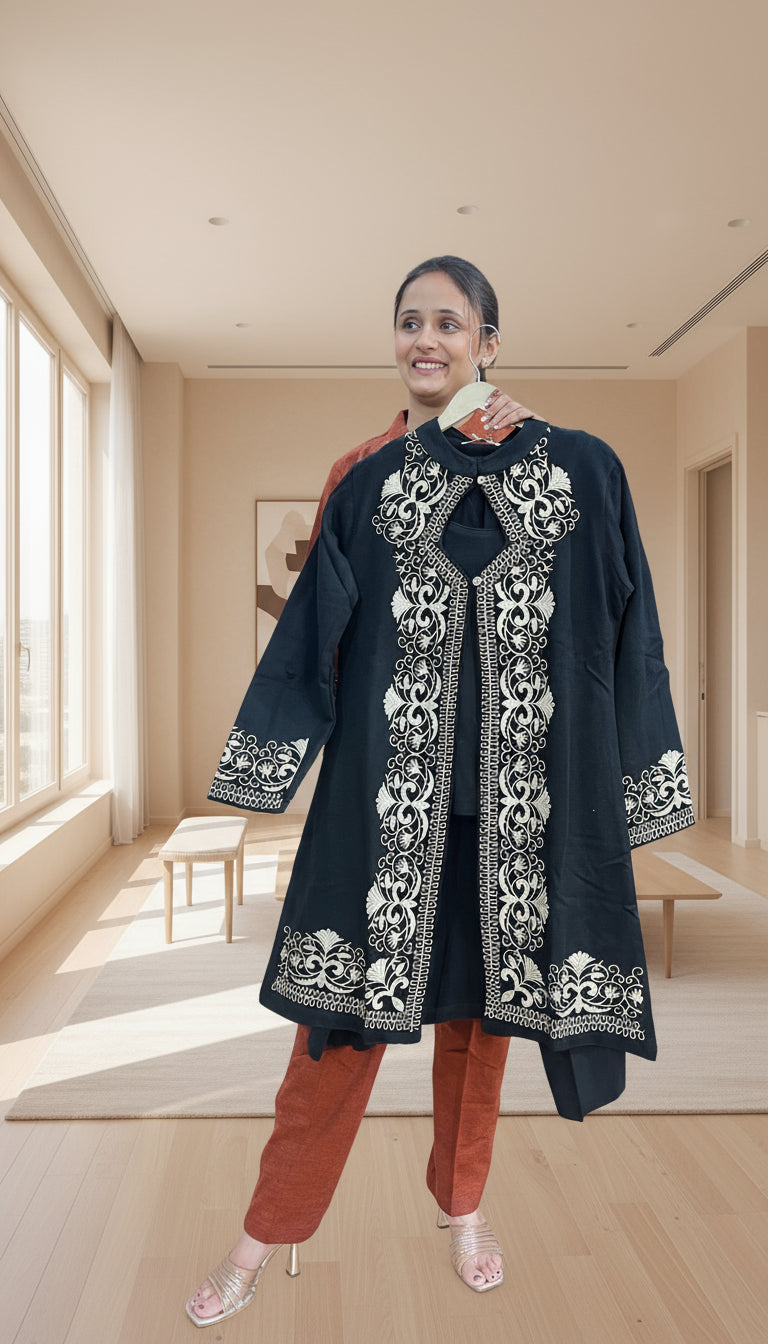 embroidered shrug cord set (3 piece)