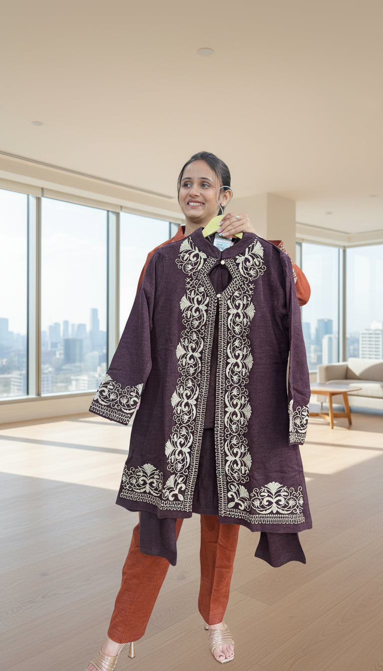 embroidered shrug cord set (3 piece)