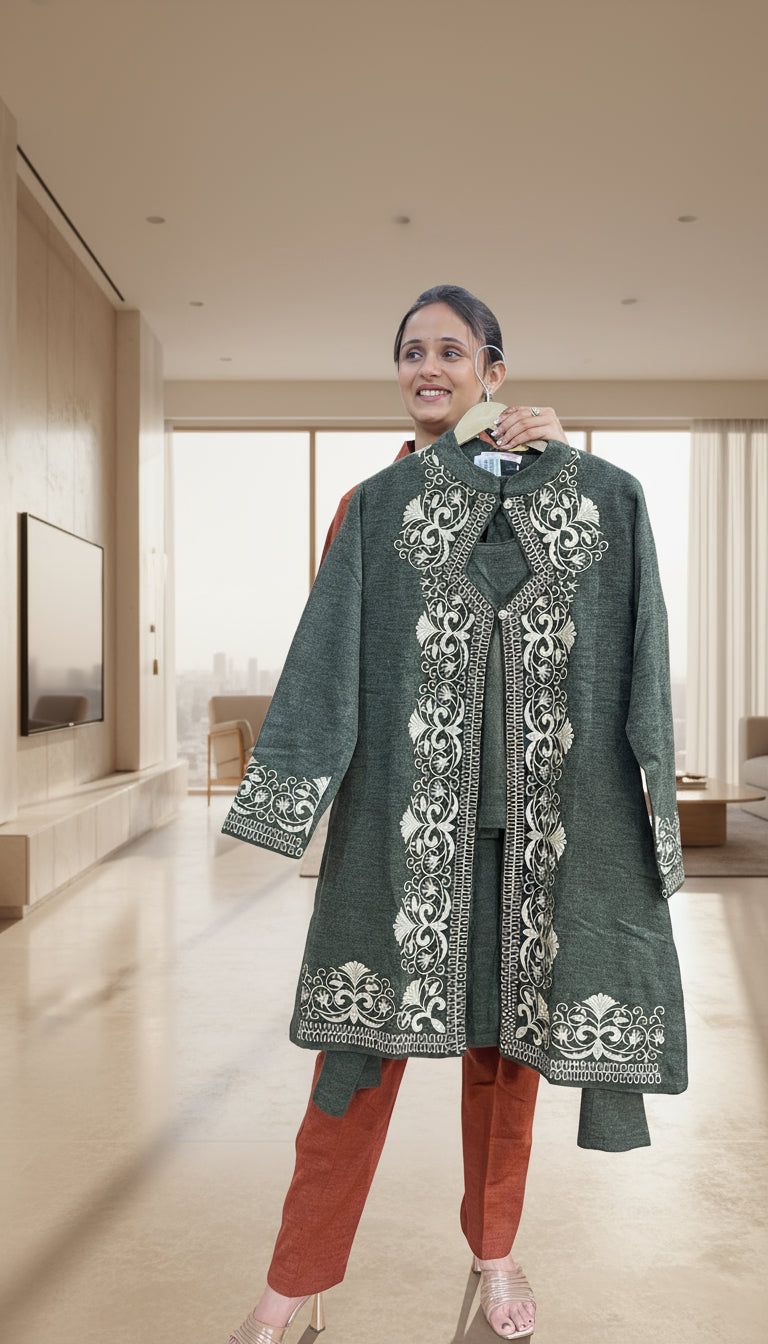 embroidered shrug cord set (3 piece)