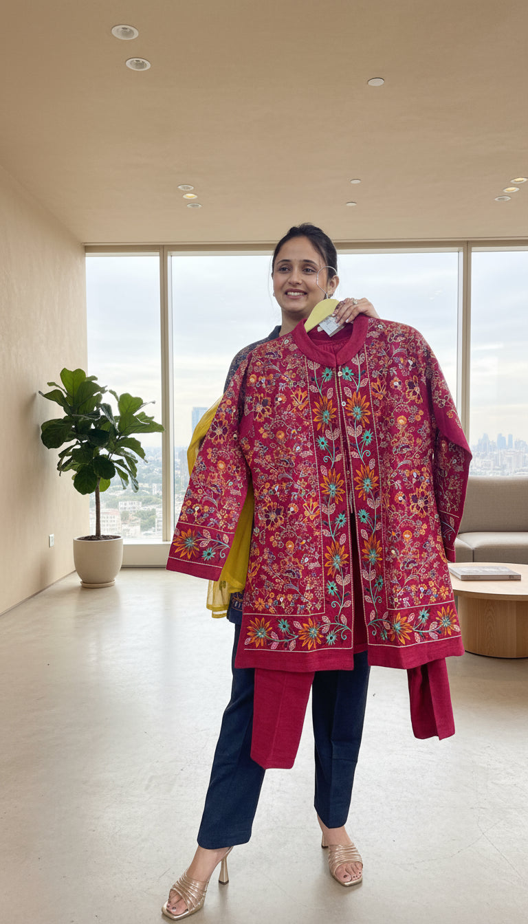 Embroidered woolen cord set (3 piece)