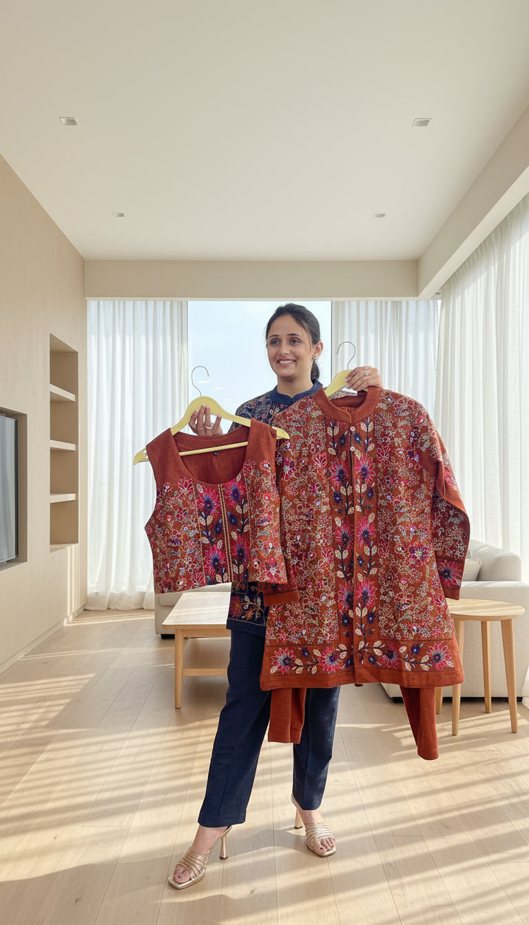 Embroidered woolen cord set (3 piece)