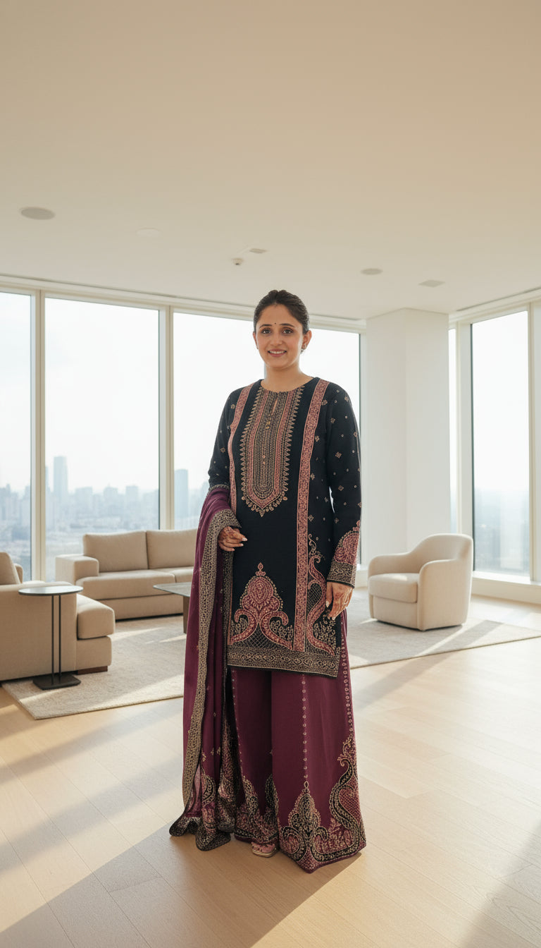 Premium wool sharara suit ( all weaving )