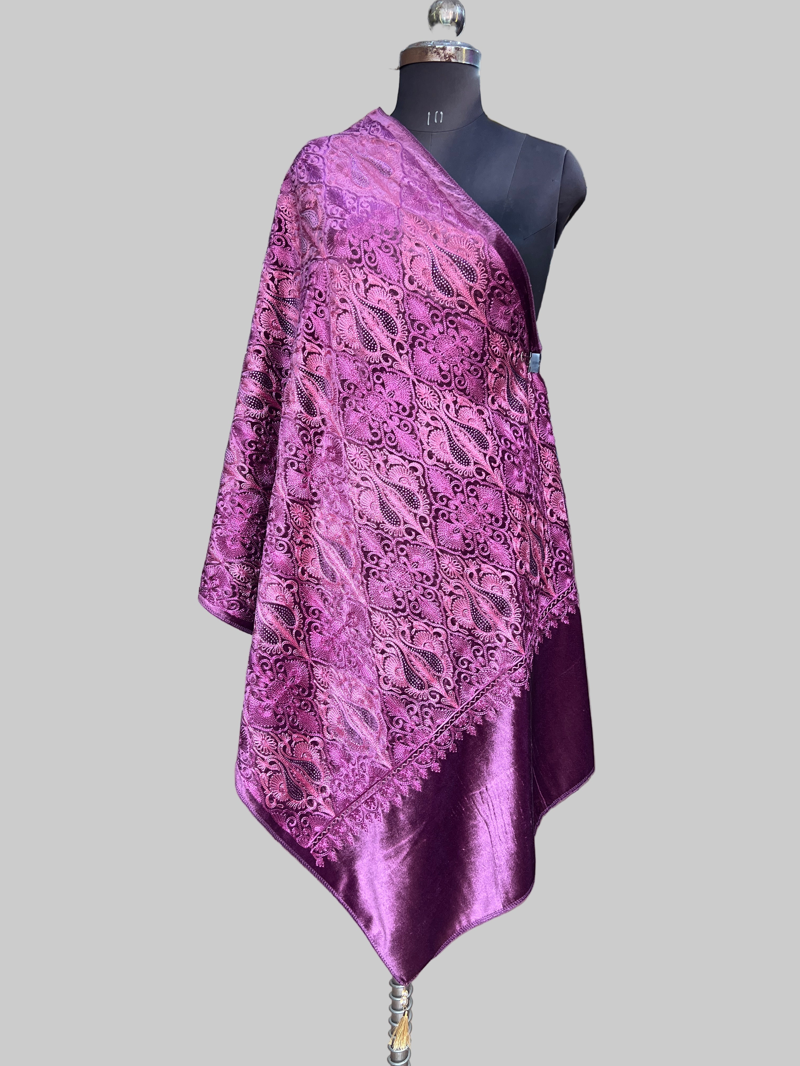 Embroidered velvet stole