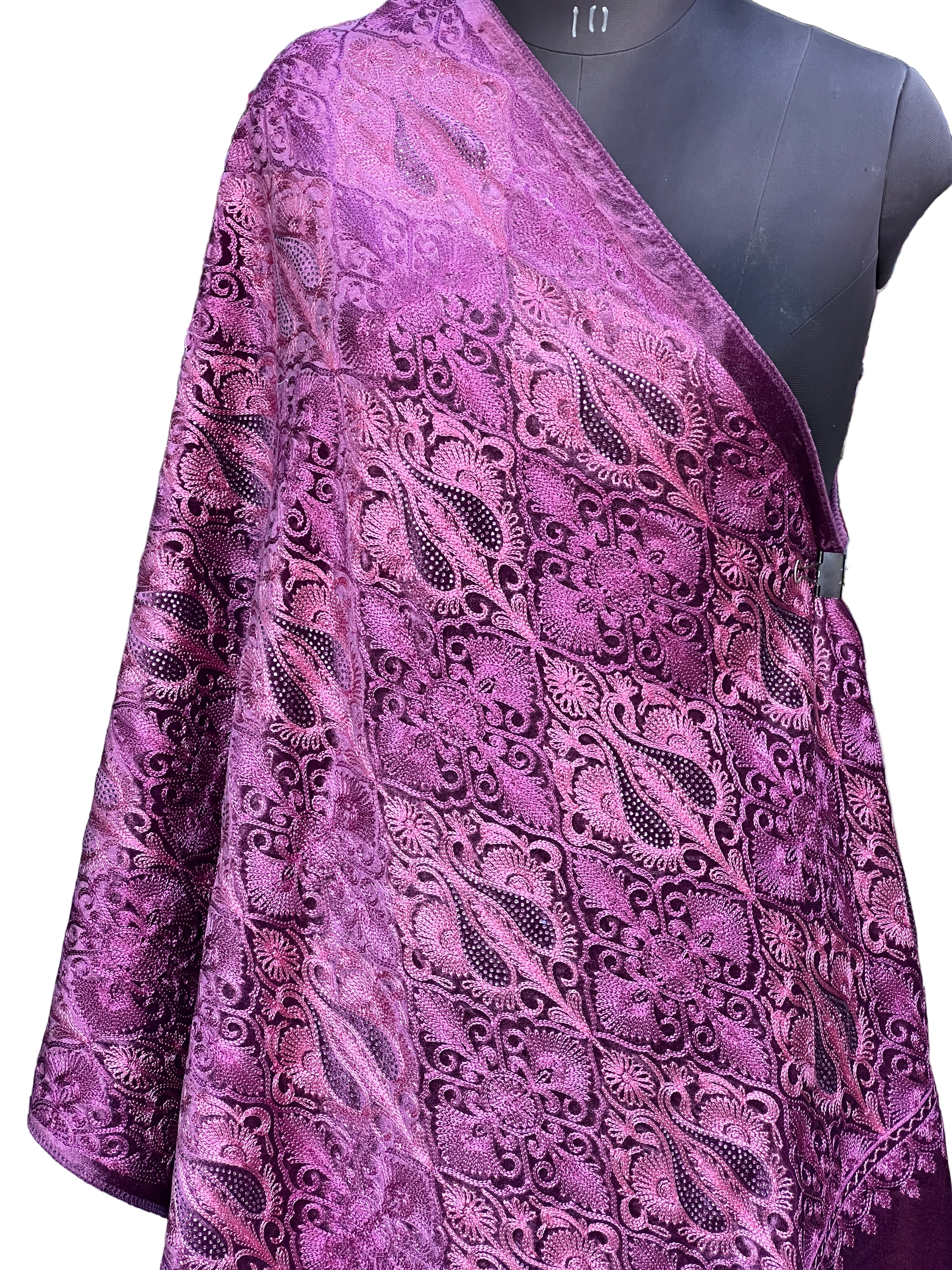 Embroidered velvet stole