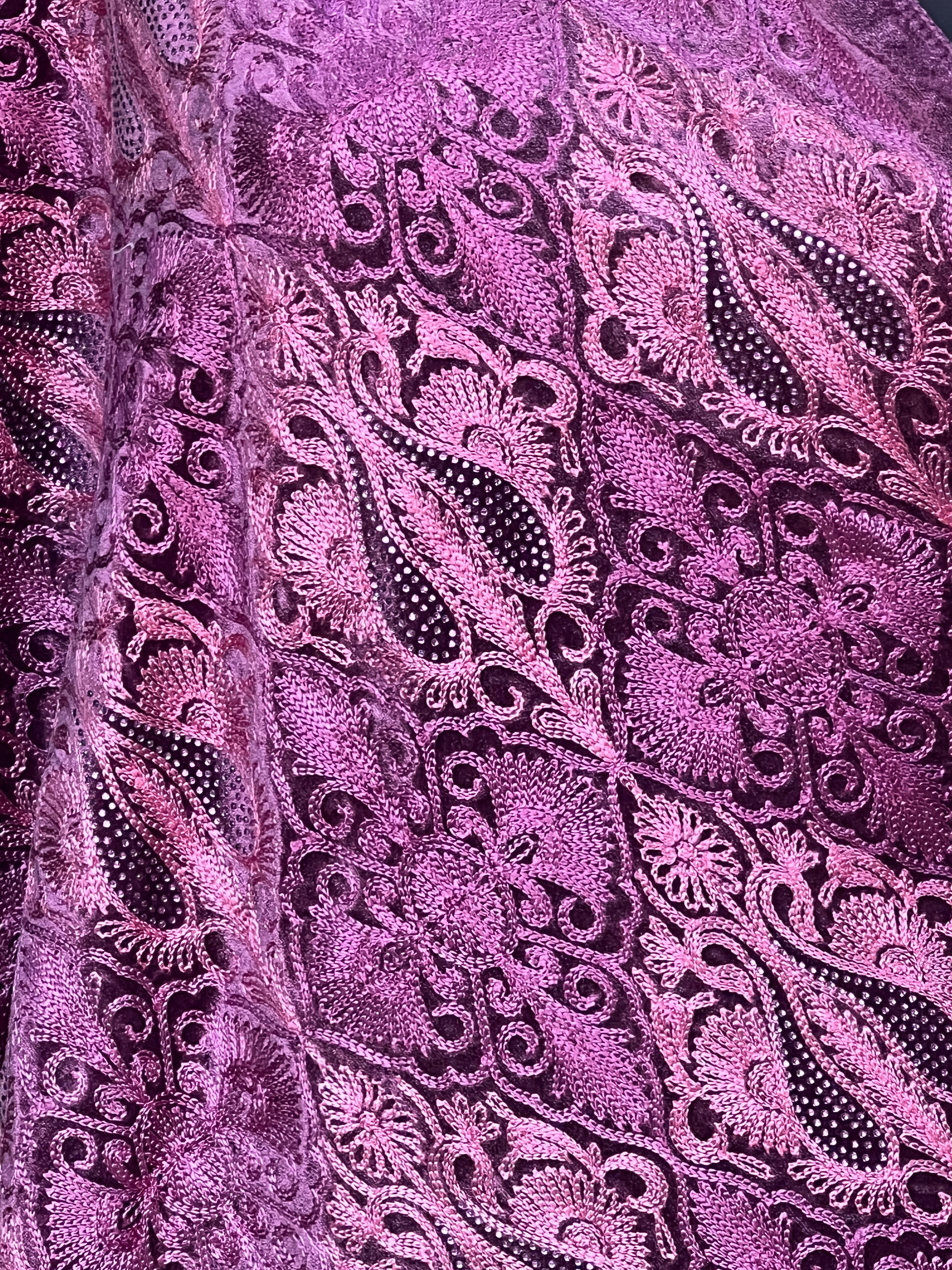 Embroidered velvet stole