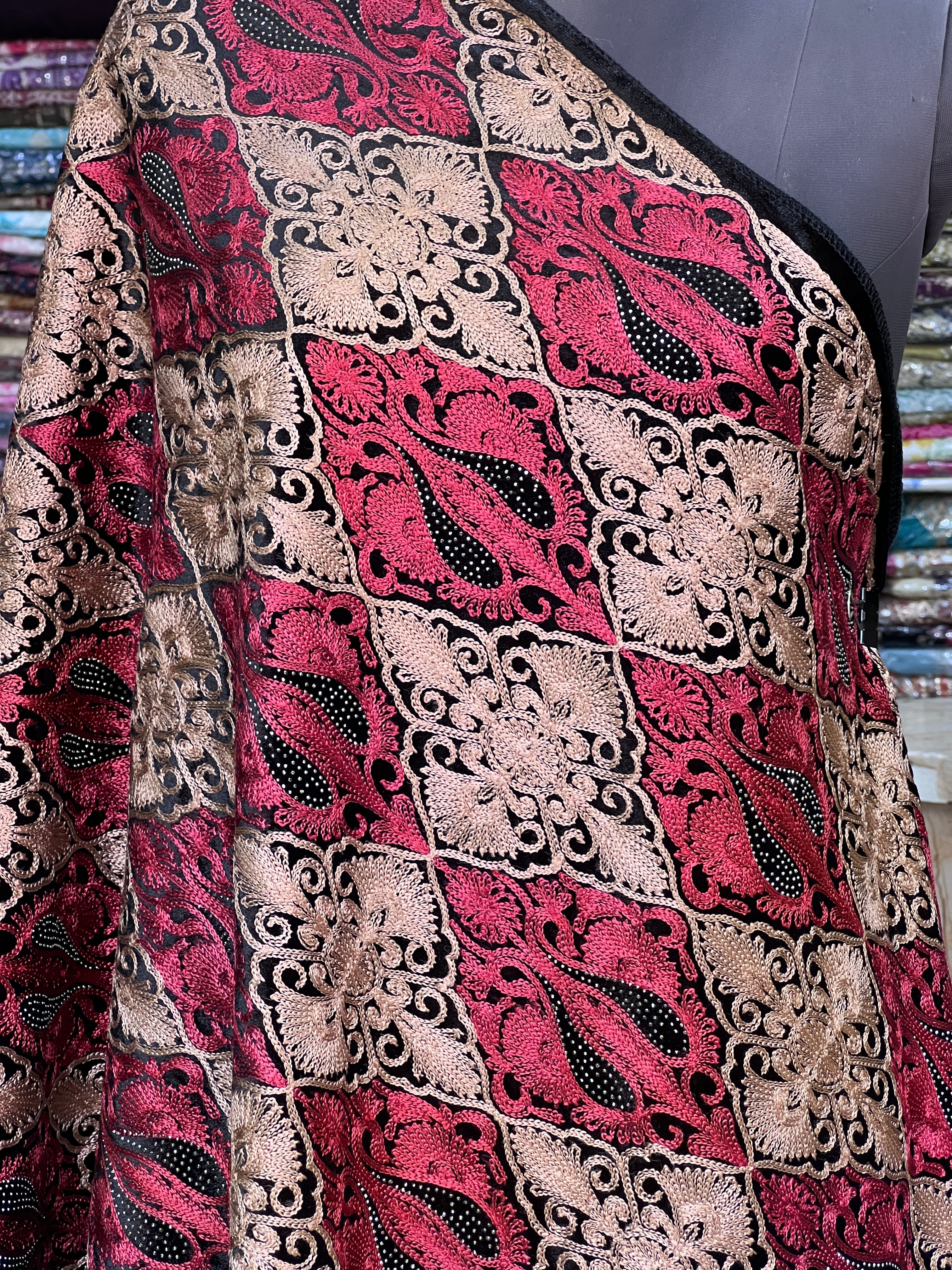 Embroidered velvet stole