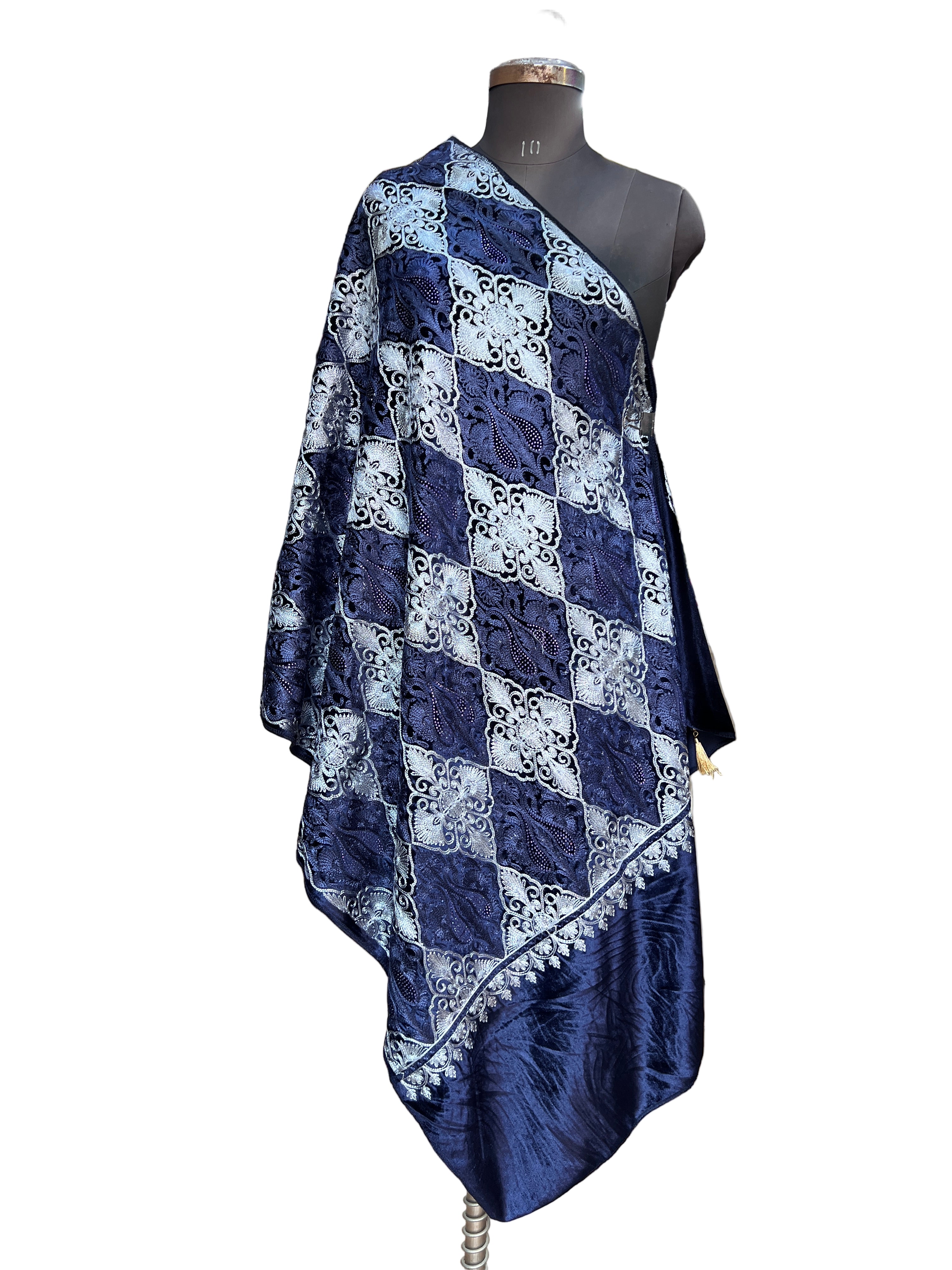 Embroidered velvet stole