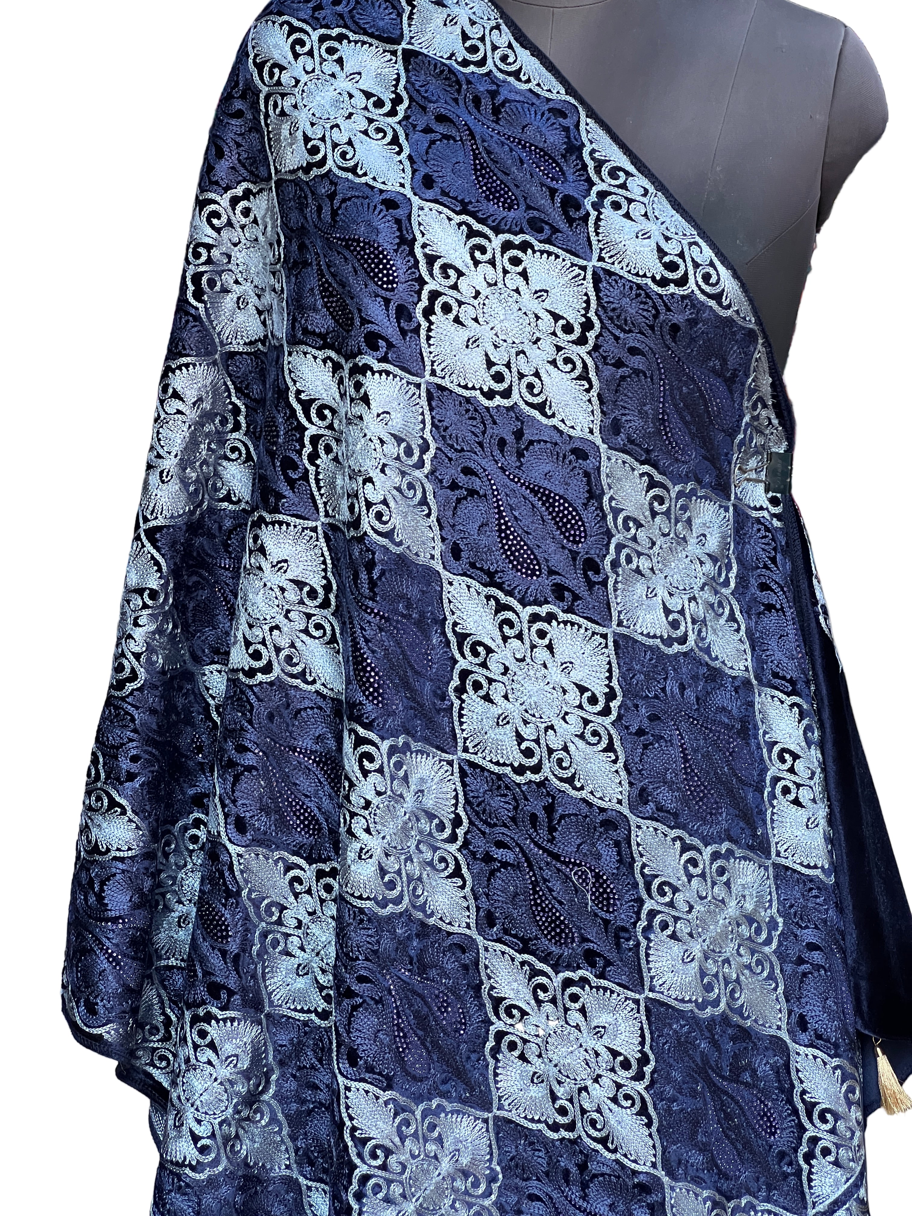 Embroidered velvet stole