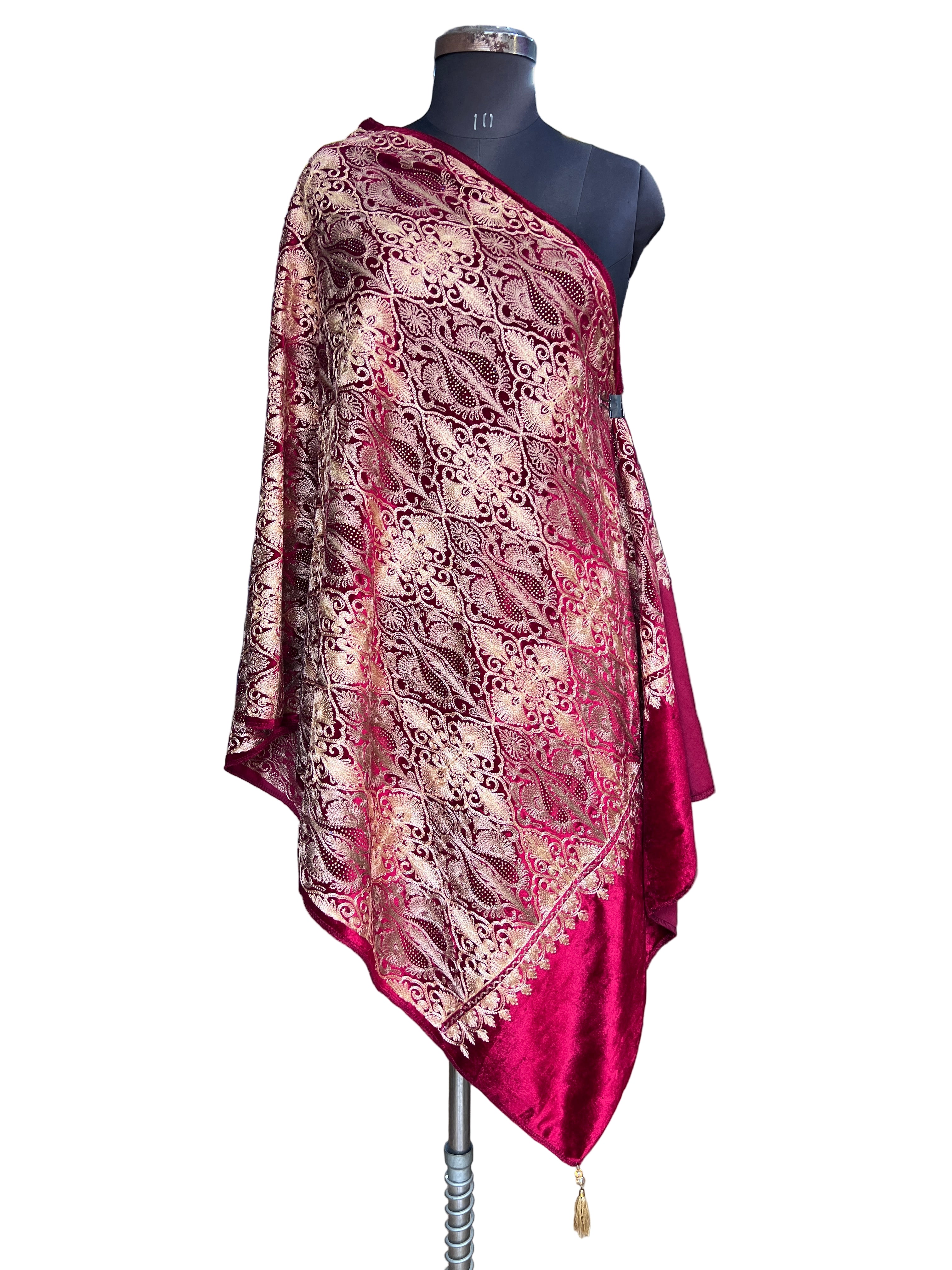 Embroidered velvet stole