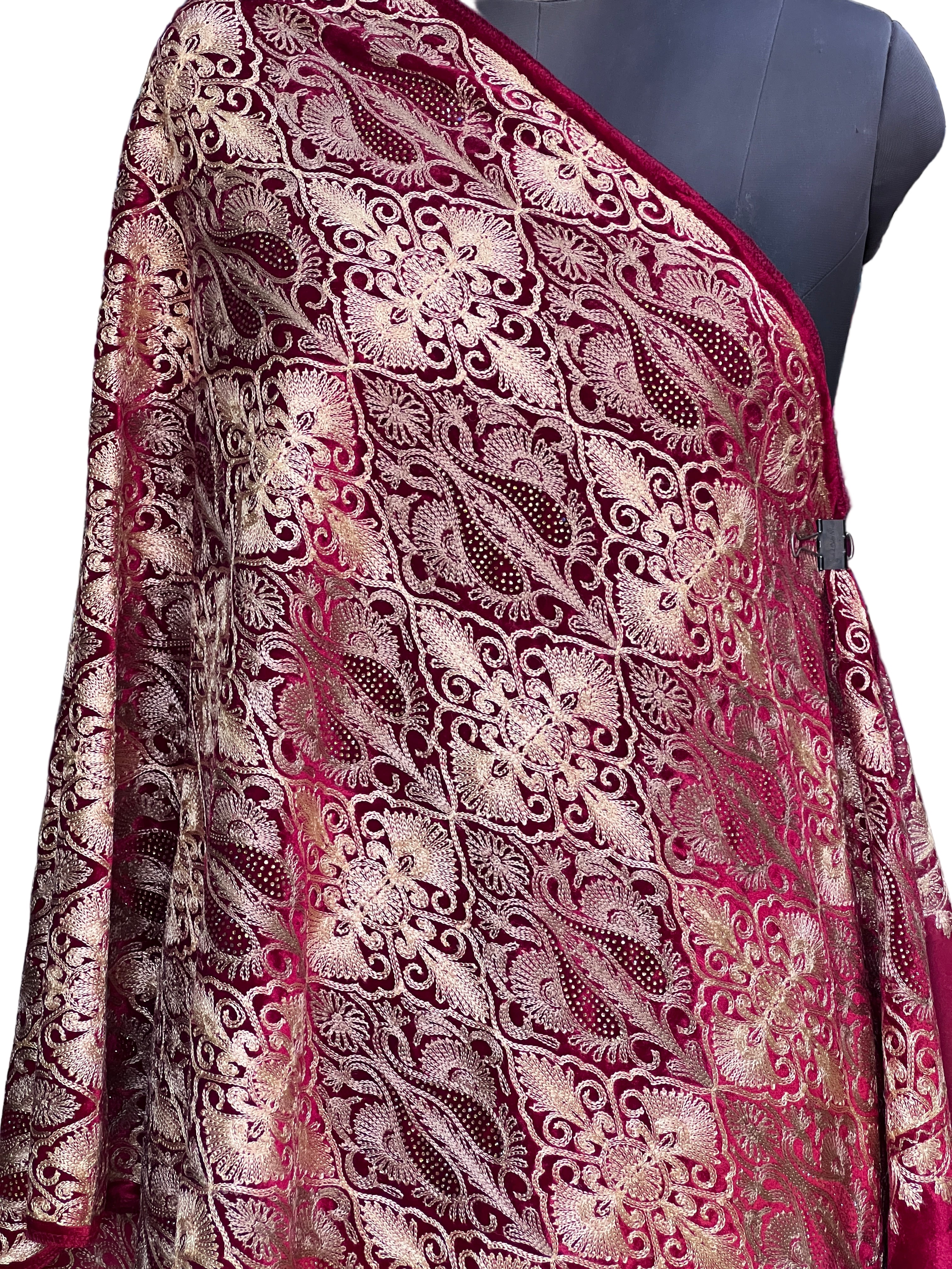 Embroidered velvet stole