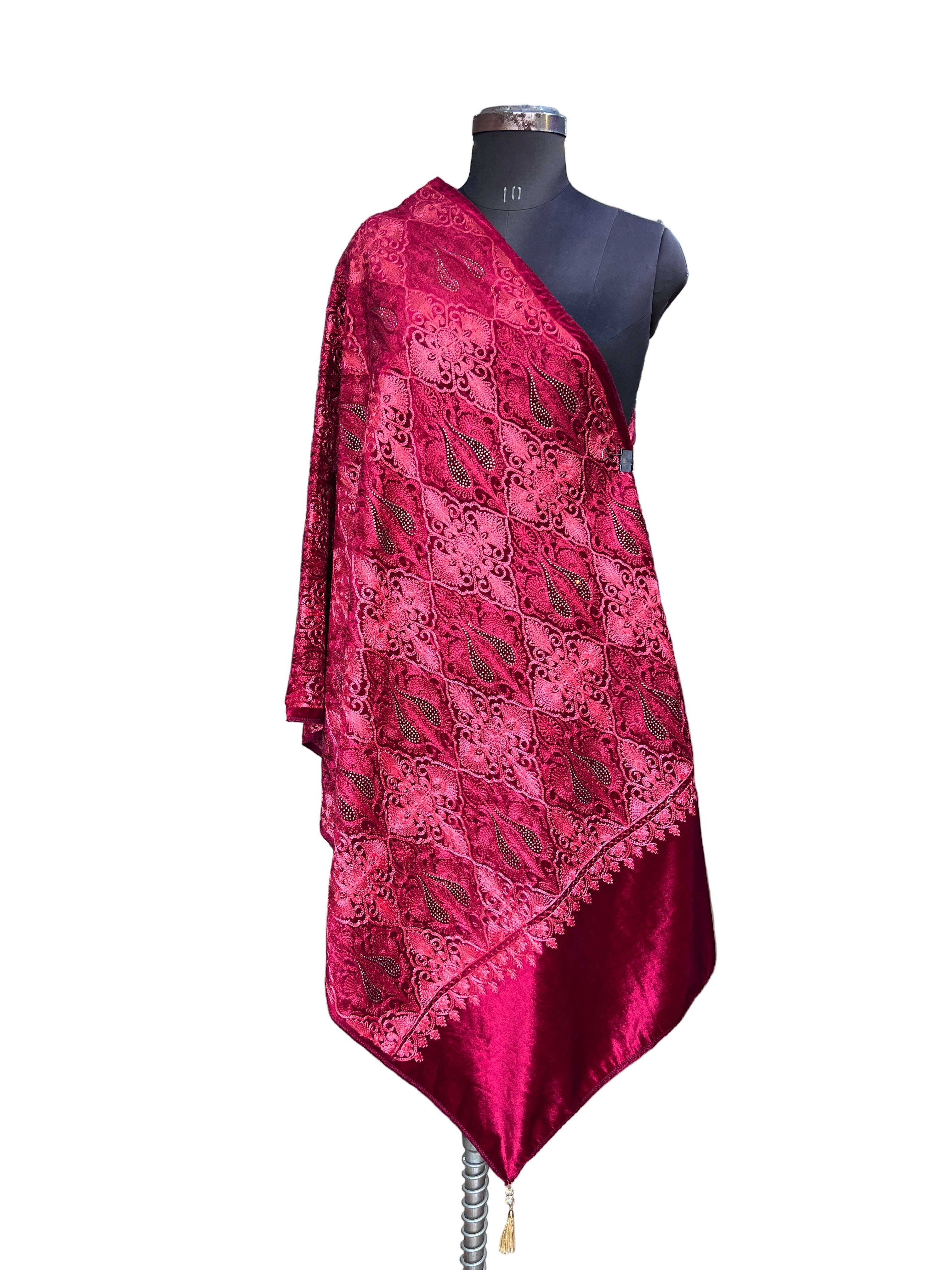 Embroidered velvet stole