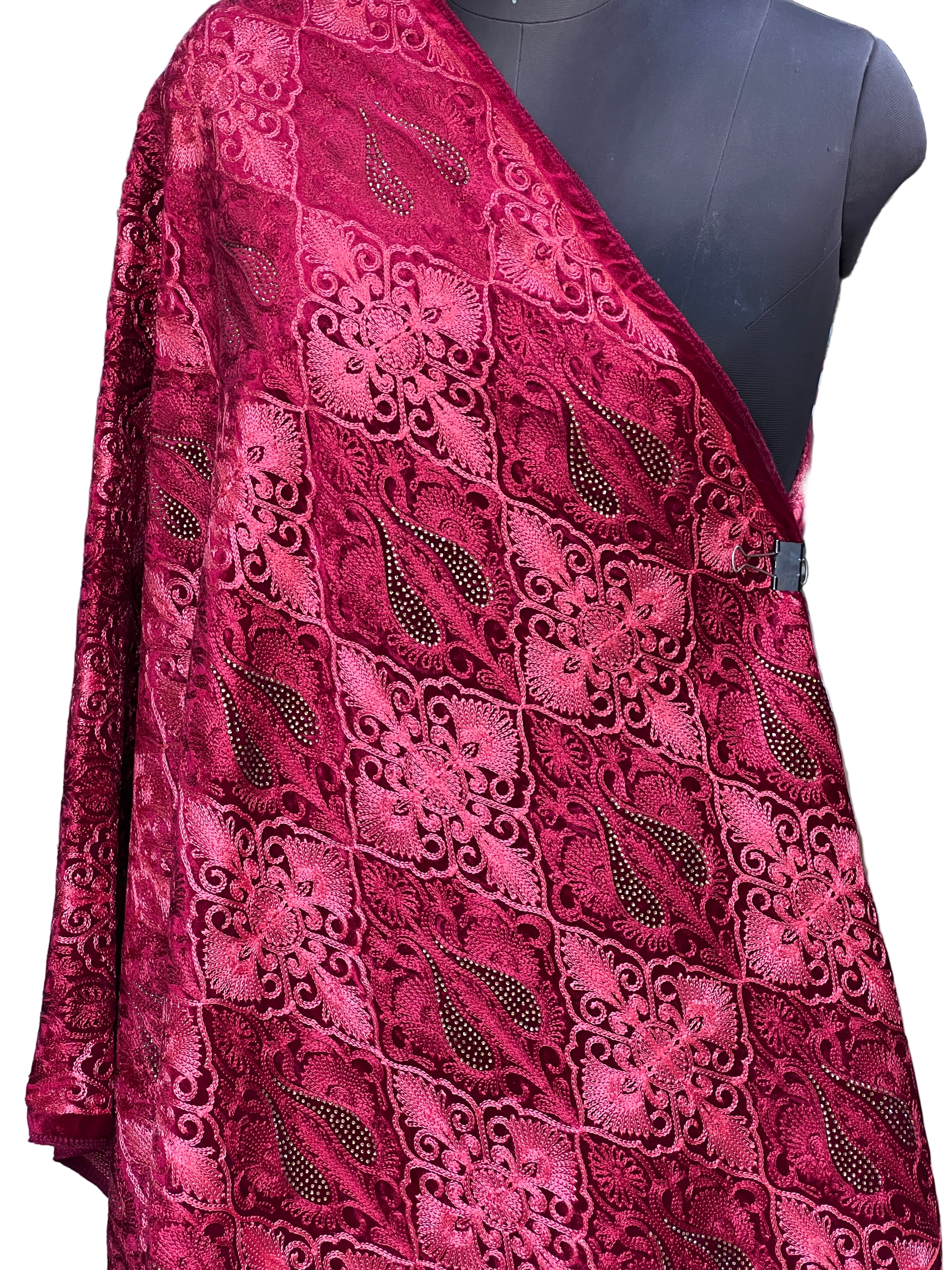 Embroidered velvet stole