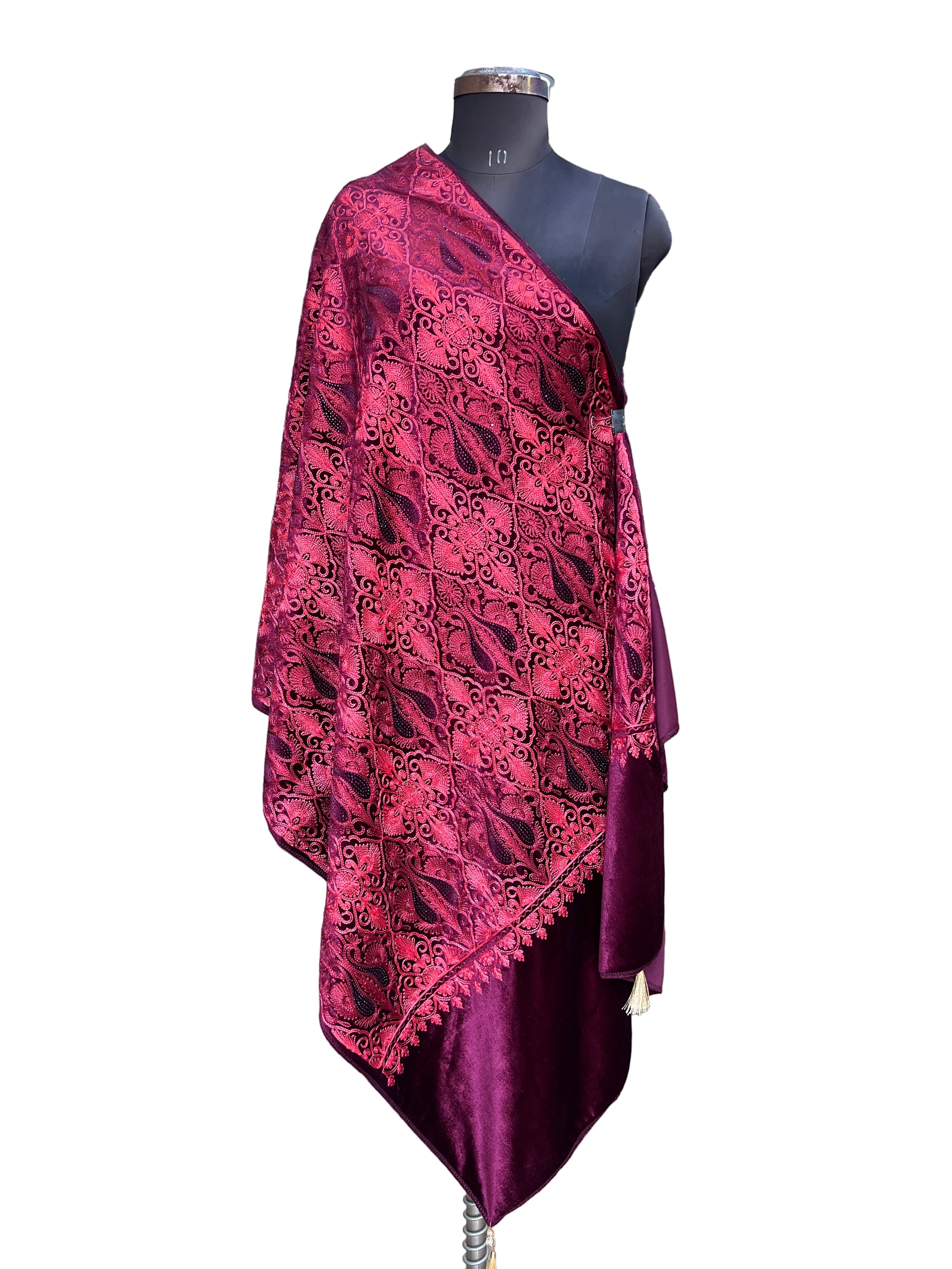 Embroidered velvet stole