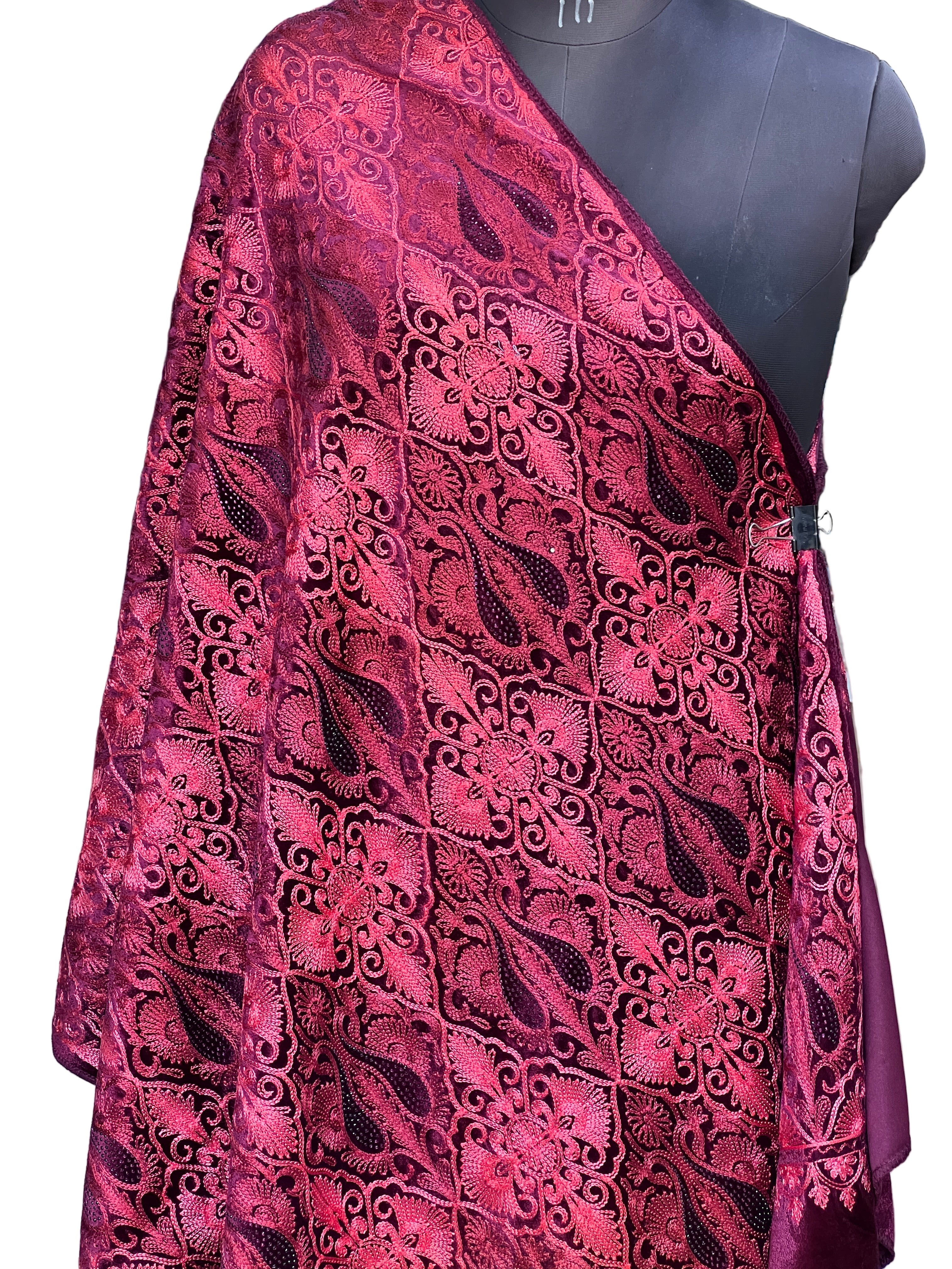 Embroidered velvet stole