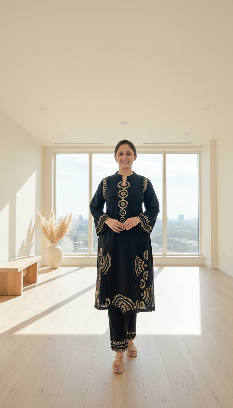 Premium daffodil embroidered 2 piece set