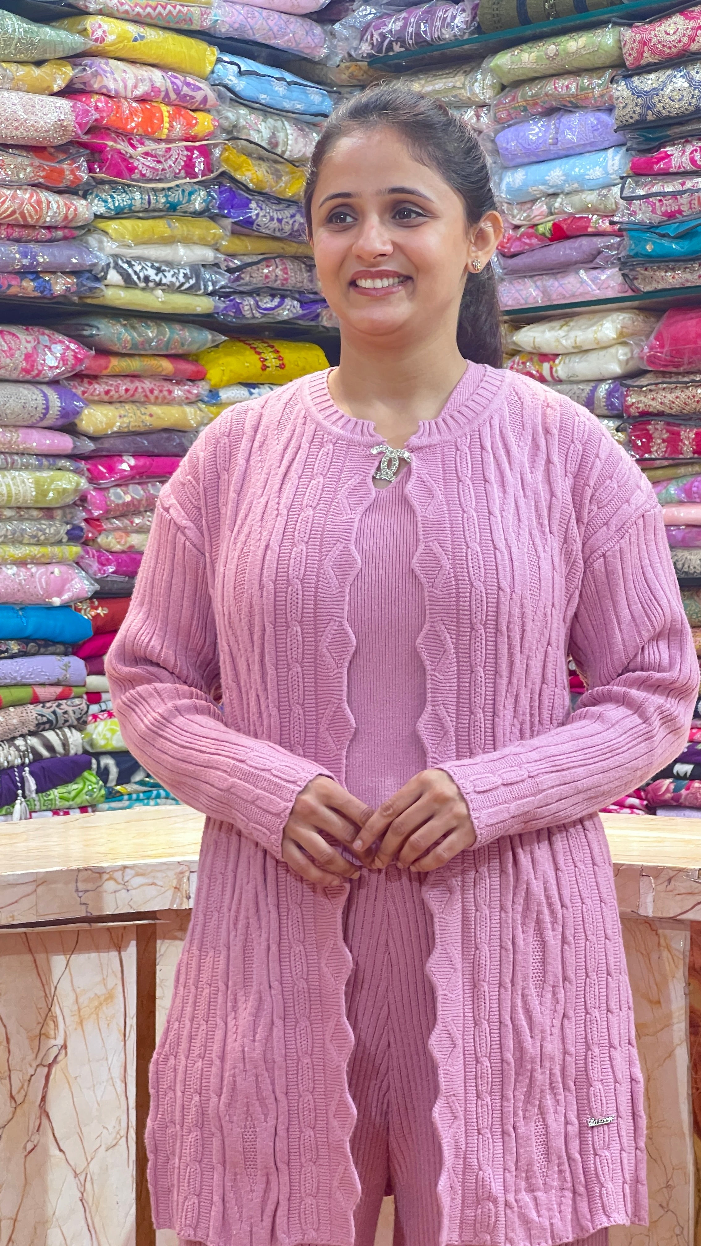 Long shrug woolen cord set (3 piece set)